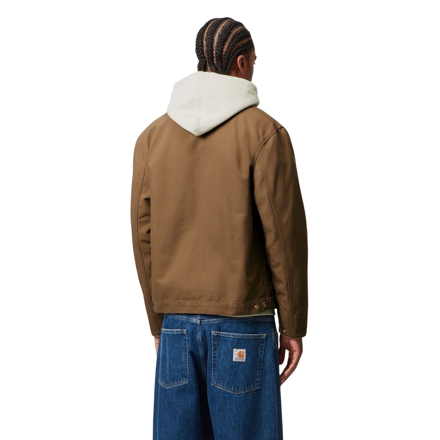 Casaco de homem Carhartt WIP Detroit em Hamilton Brown / Tobacco. Foto da parte de trás, vestido.