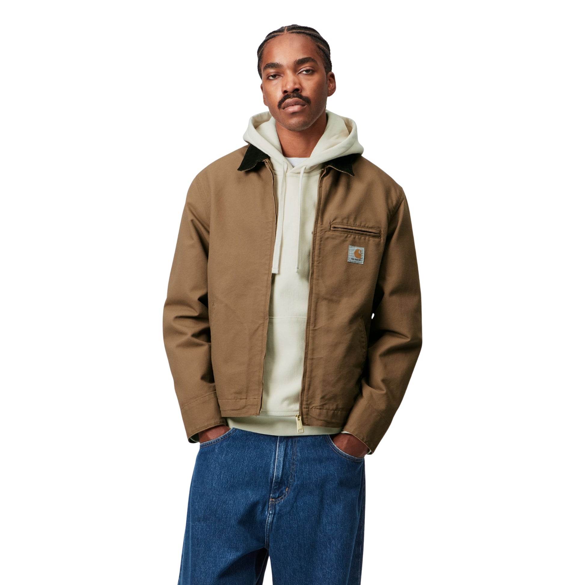 Casaco de homem Carhartt WIP Detroit em Hamilton Brown / Tobacco. Foto da parte da frente, vestido.