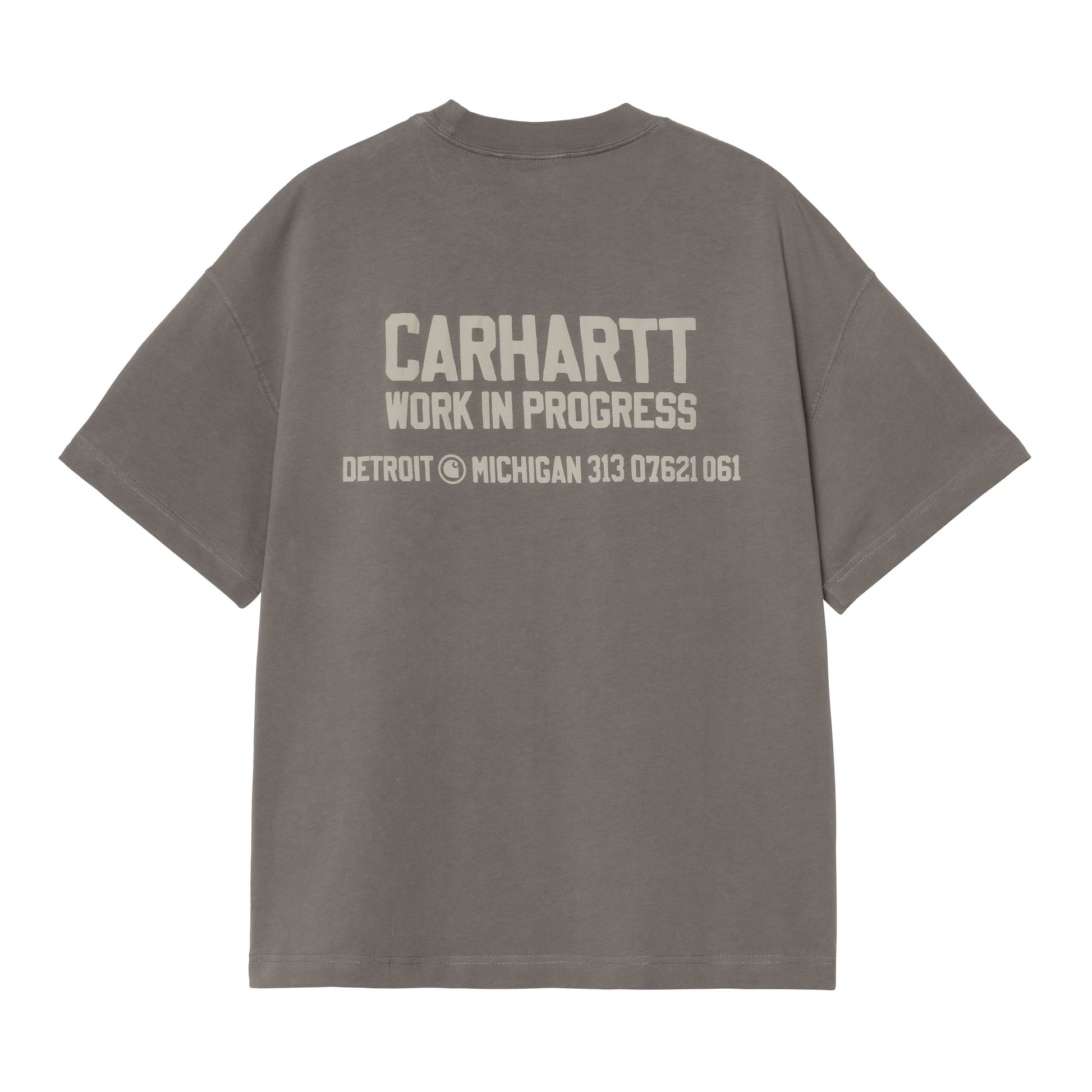 T-Shirt de manga curta para homem Carhartt WIP Distance em Graphite stone dyed. Foto da parte de trás.