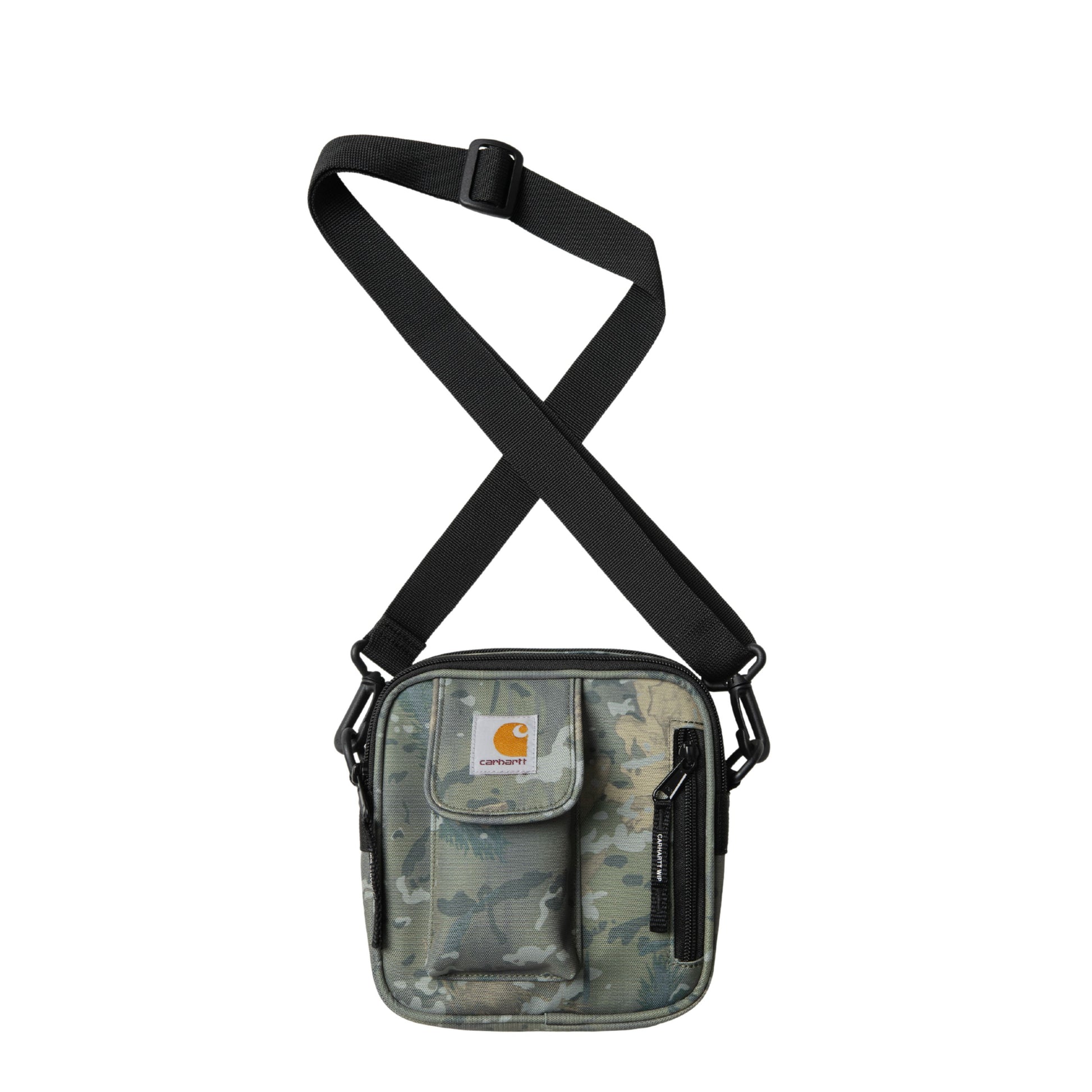 Bolsa unissexo Carhartt WIP Essentials em Camo Combi, Verde. Foto da parte da frente.