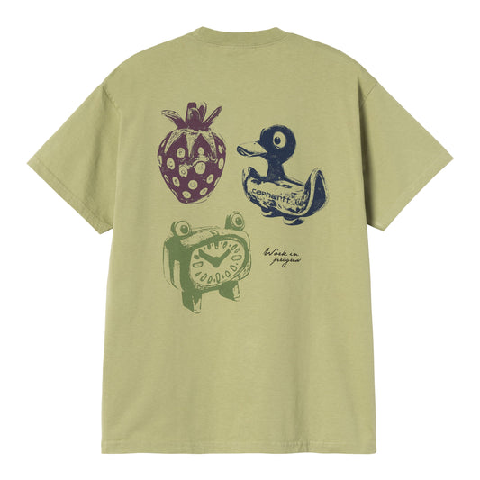 T-Shirt de manga curta para homem Carhartt WIP Forma em Verde Gentle heavy stone wash. Foto da parte de trás.