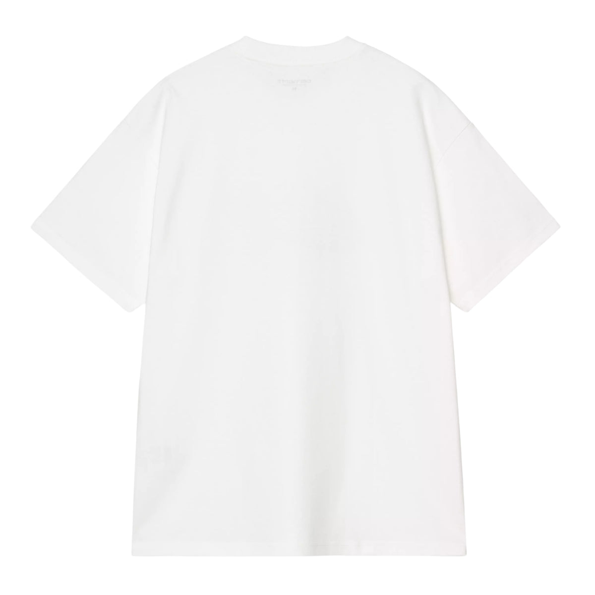 T-shirt de manga curta Carhartt WIP S/S Fromage em Branco — vista traseira, produto sem modelo, t-shirt branca de corte loose com costas lisas, mangas curtas e barra reta, fundo branco.