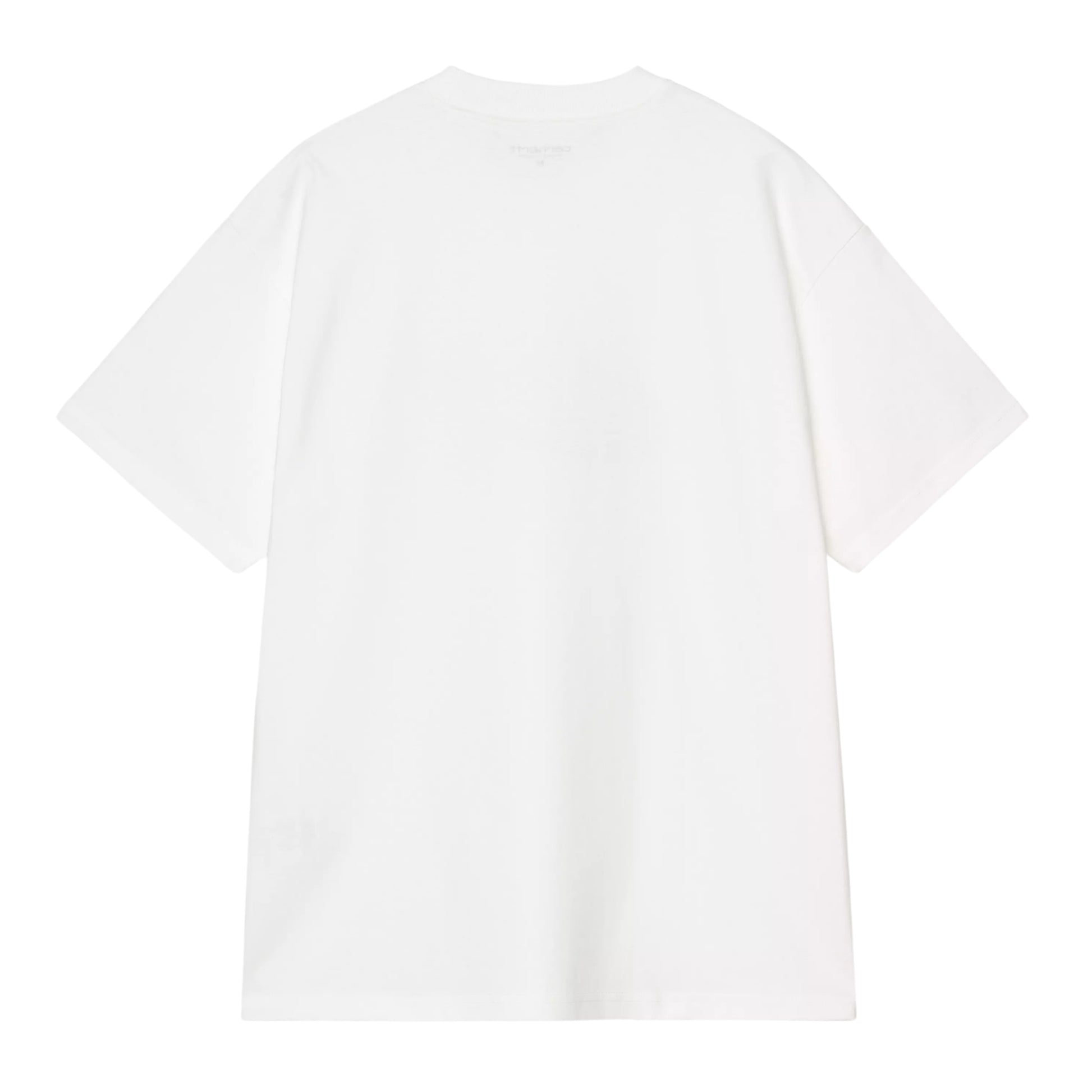 T-shirt de manga curta Carhartt WIP S/S Fromage em Branco — vista traseira, produto sem modelo, t-shirt branca de corte loose com costas lisas, mangas curtas e barra reta, fundo branco.