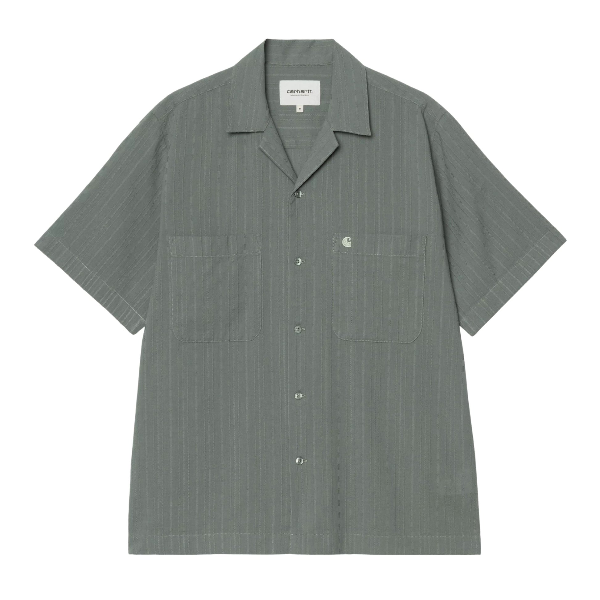 Camisa de manga curta para homem Carhartt WIP Gareth em Verde Velvet. Foto da parte da frente.