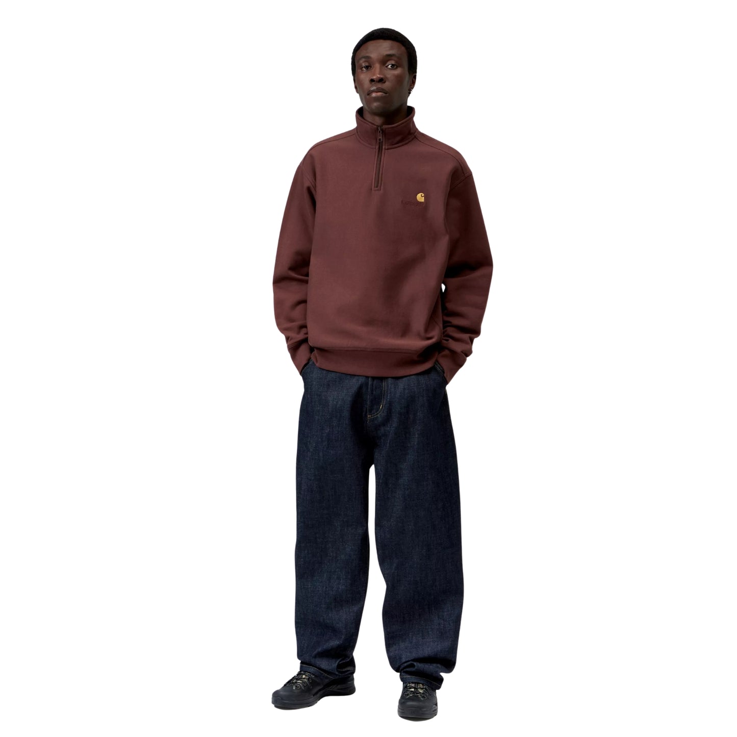 Sweatshirt para homem Carhartt WIP Half Zip American Script em Amarone