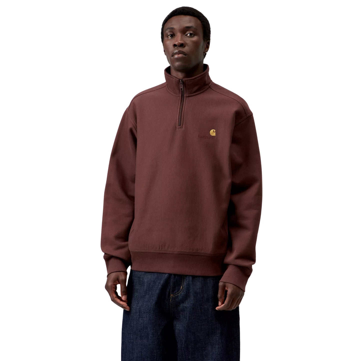 Sweatshirt para homem Carhartt WIP Half Zip American Script em Amarone