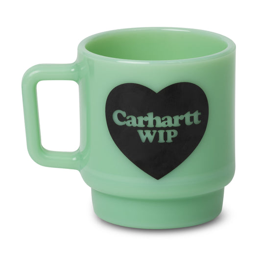Caneca de vidro Carhartt WIP Heart em Jade. Foto de uma das laterais.