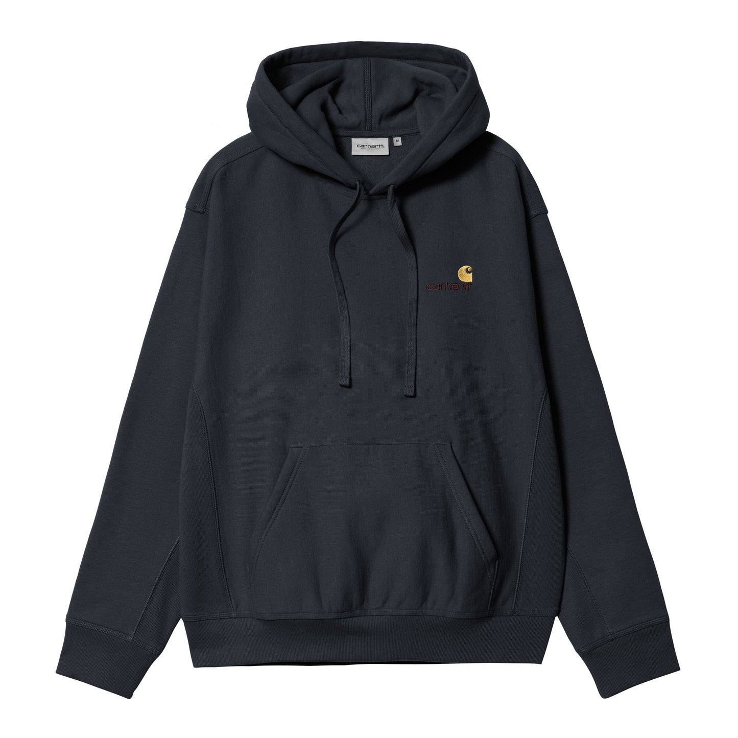 Sweat com carapuço para homem Carhartt WIP Hooded American Script em Deep Night. Foto da parte da frente.