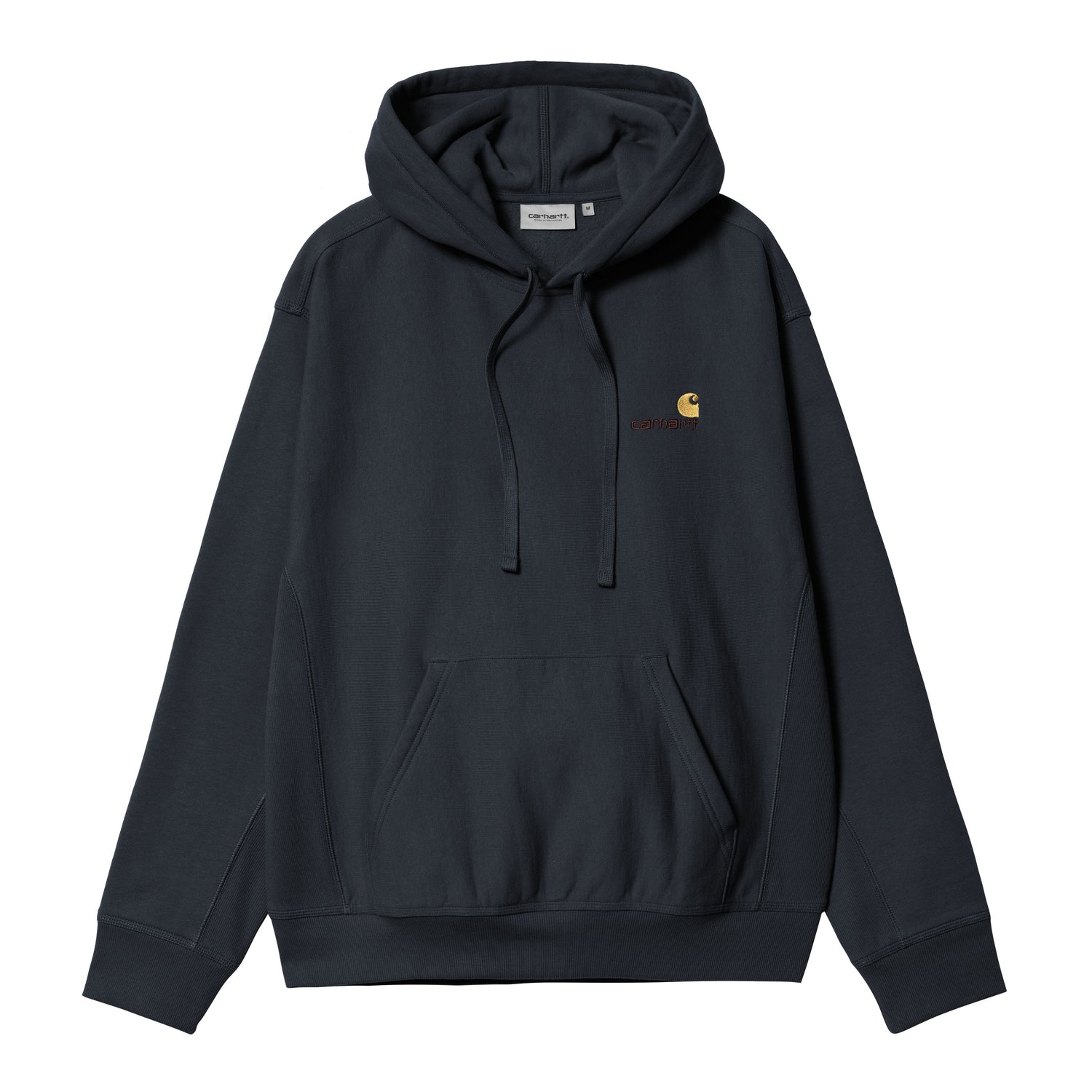 Sweat com carapuço para homem Carhartt WIP Hooded American Script em Deep Night. Foto da parte da frente.