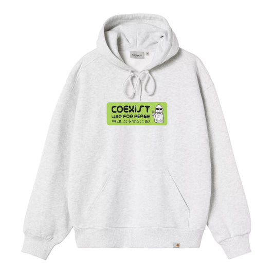 Sweat com carapuço para homem Carhartt WIP Bumper Sticker em Ash Heather. Foto da parte da frente.