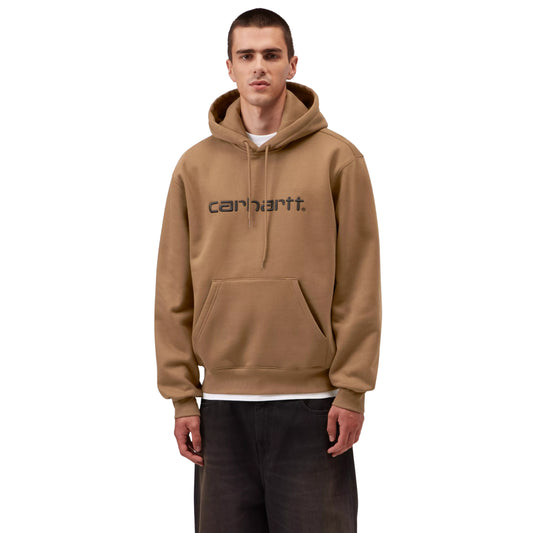 Sweat com carapuço para homem Carhartt WIP Carhartt Sweat em WIP Hamilton Brown/Black. Vista frontal com modelo (meio corpo).