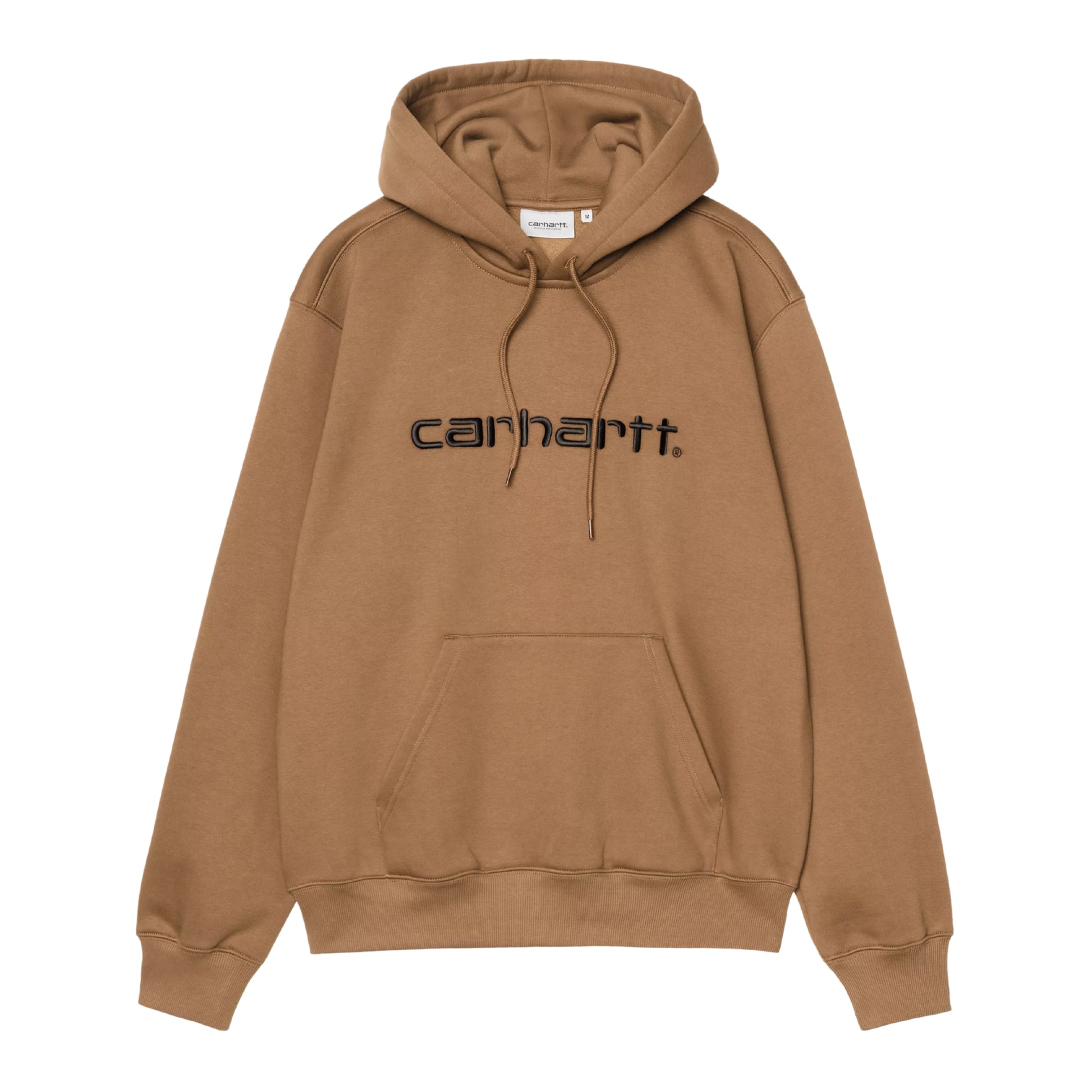 Sweat com carapuço para homem Carhartt WIP Carhartt Sweat em WIP Hamilton Brown/Black. Produto sem modelo, vista frontal (detalhe do logo e cordão).