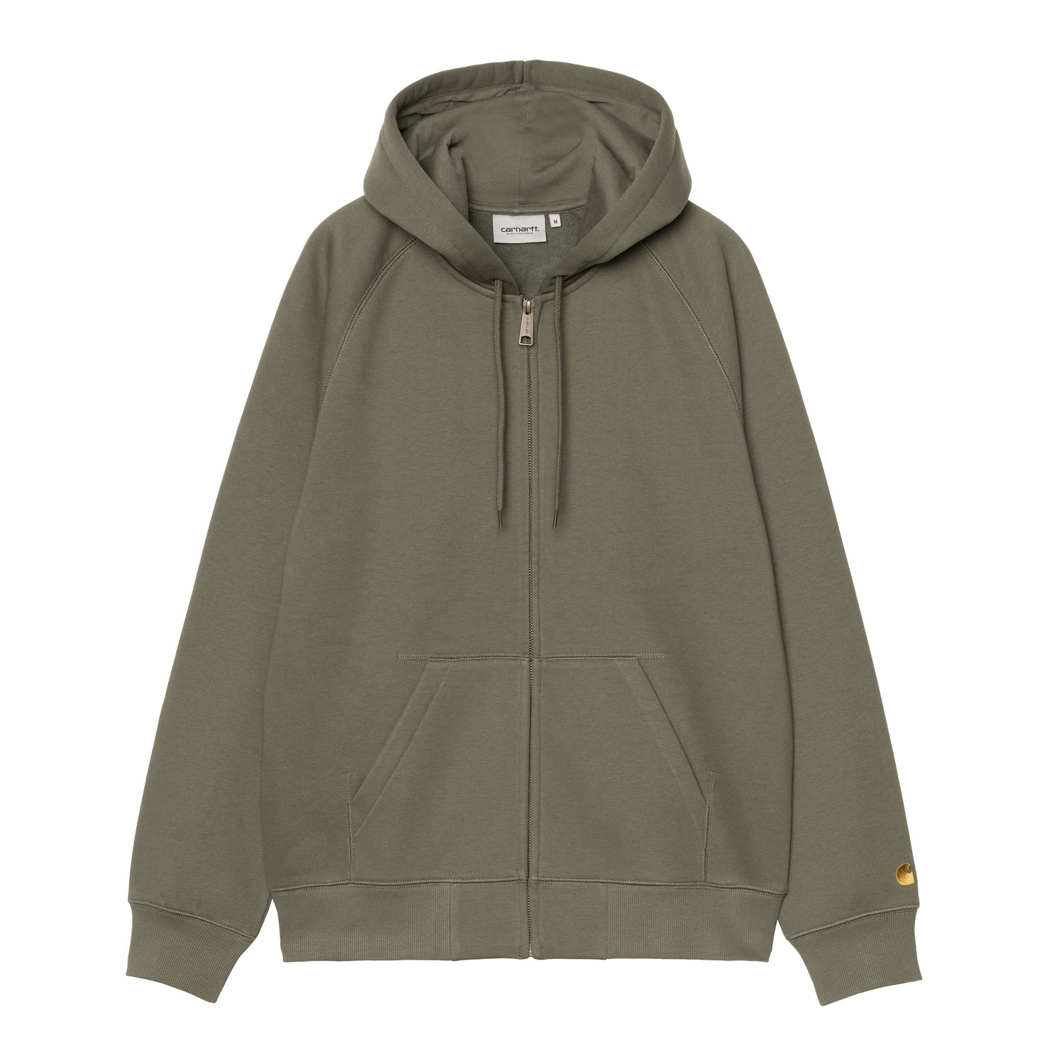 Casaco com capuz para homem Carhartt WIP Hooded Chase em Leaf / Gold. Foto da parte da frente.