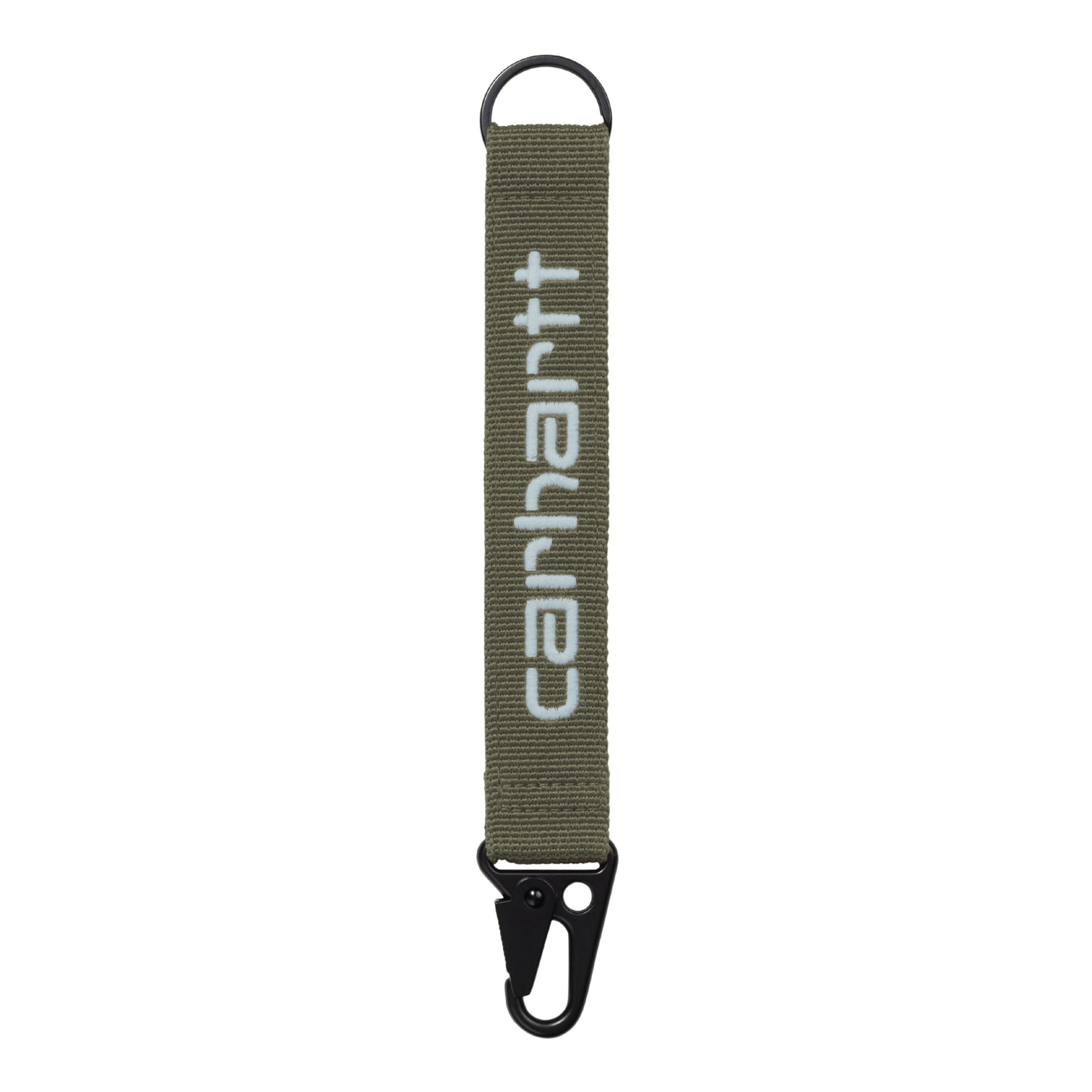 Porta-chaves unissexo Carhartt WIP Jaden em Leaf / Tourmaline. Foto da parte da frente.