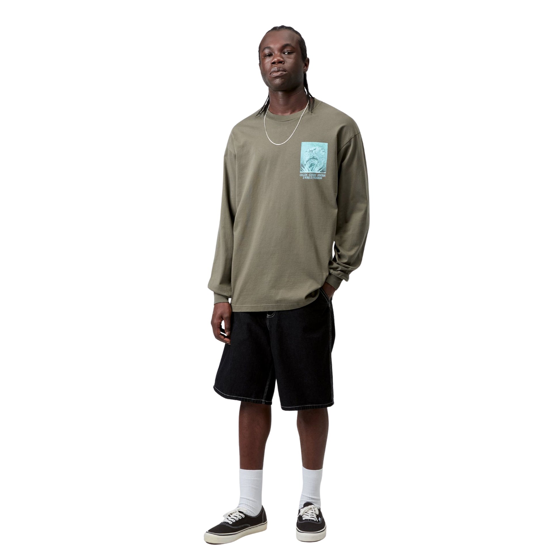 T-Shirt de manga comprida para homem Carhartt WIP Emerge em Leaf stone washed. Foto da parte da frente, vestida.