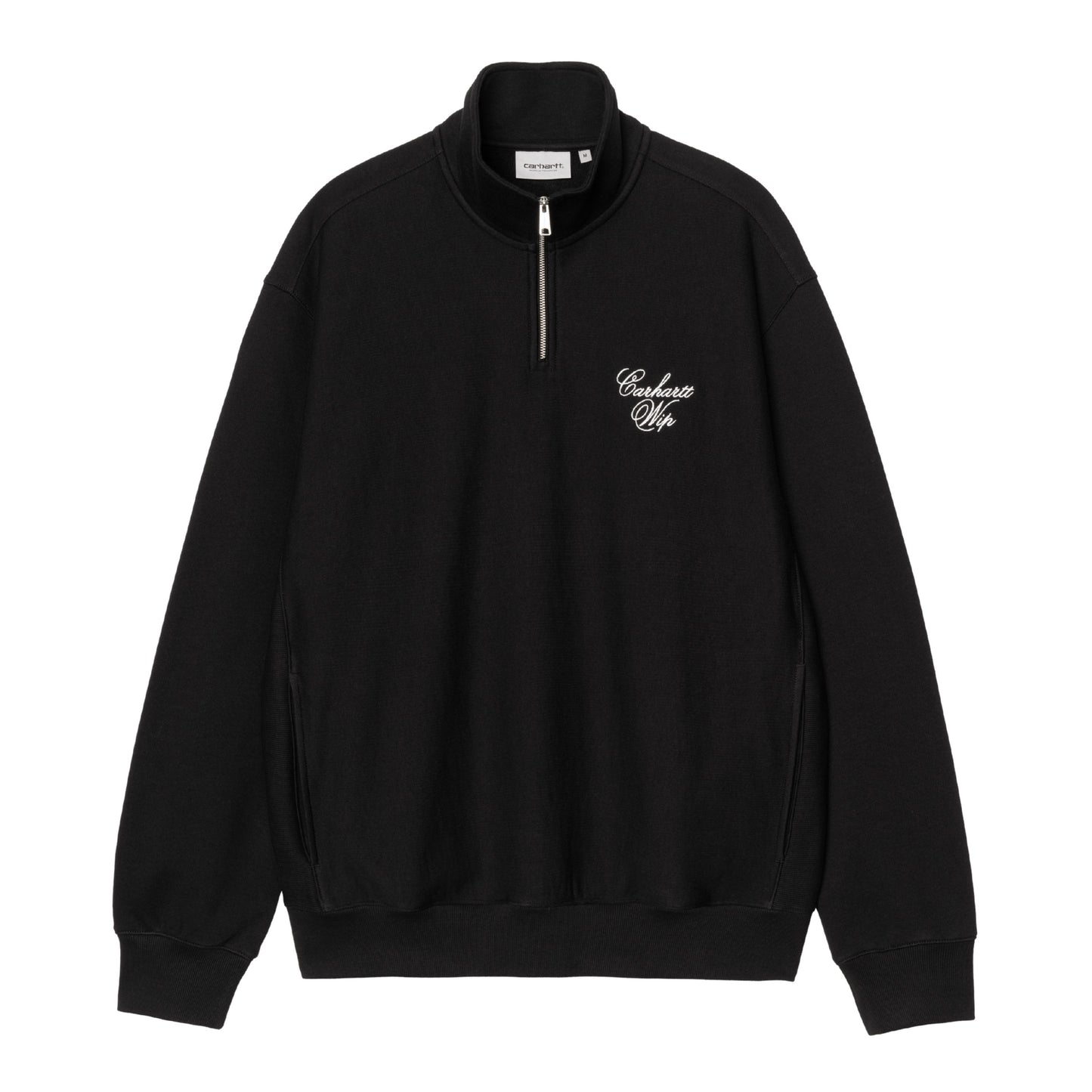 Sweat Half Zip para homem Carhartt WIP Longhand em Preto/Branco. Foto da parte da frente.