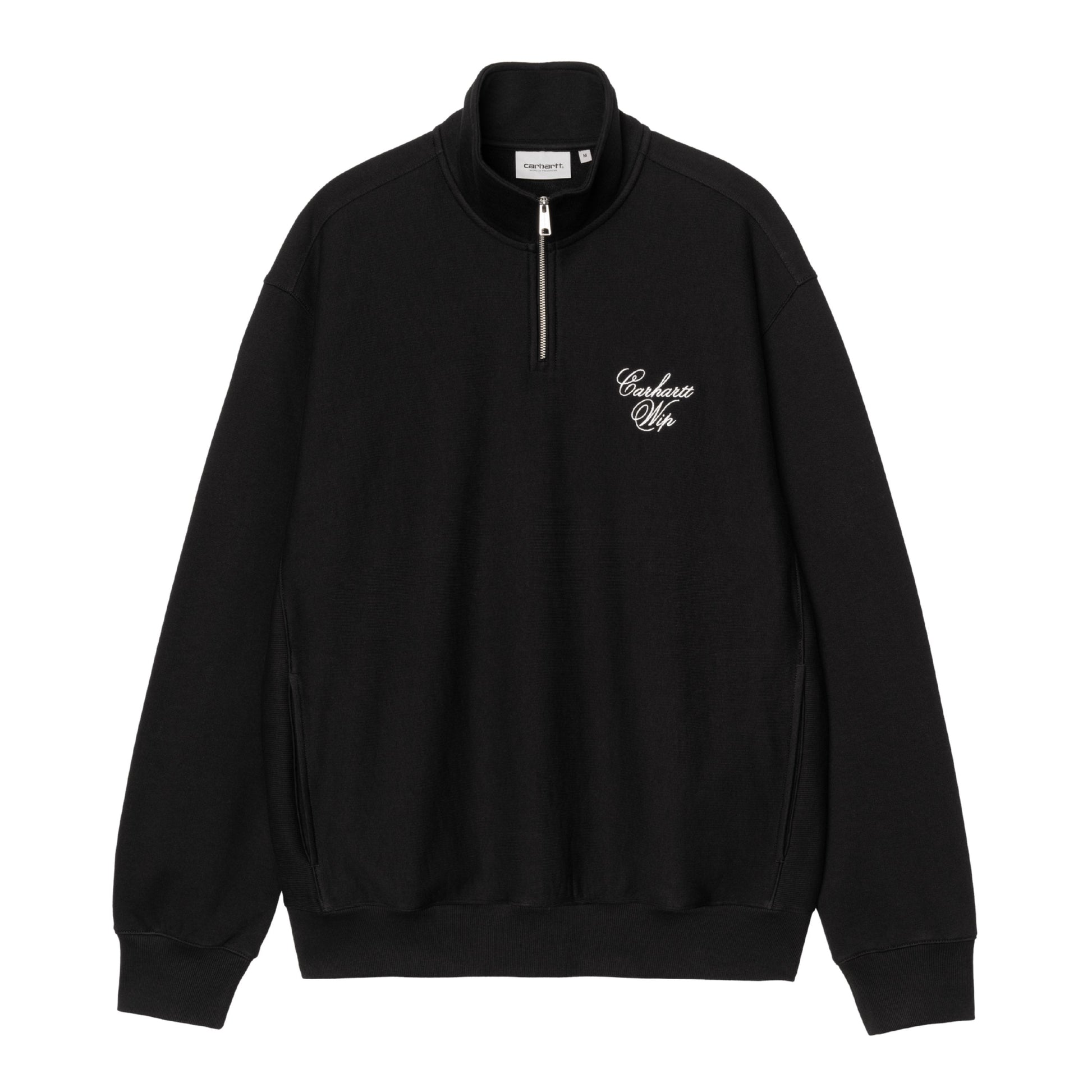 Sweat Half Zip para homem Carhartt WIP Longhand em Preto/Branco. Foto da parte da frente.