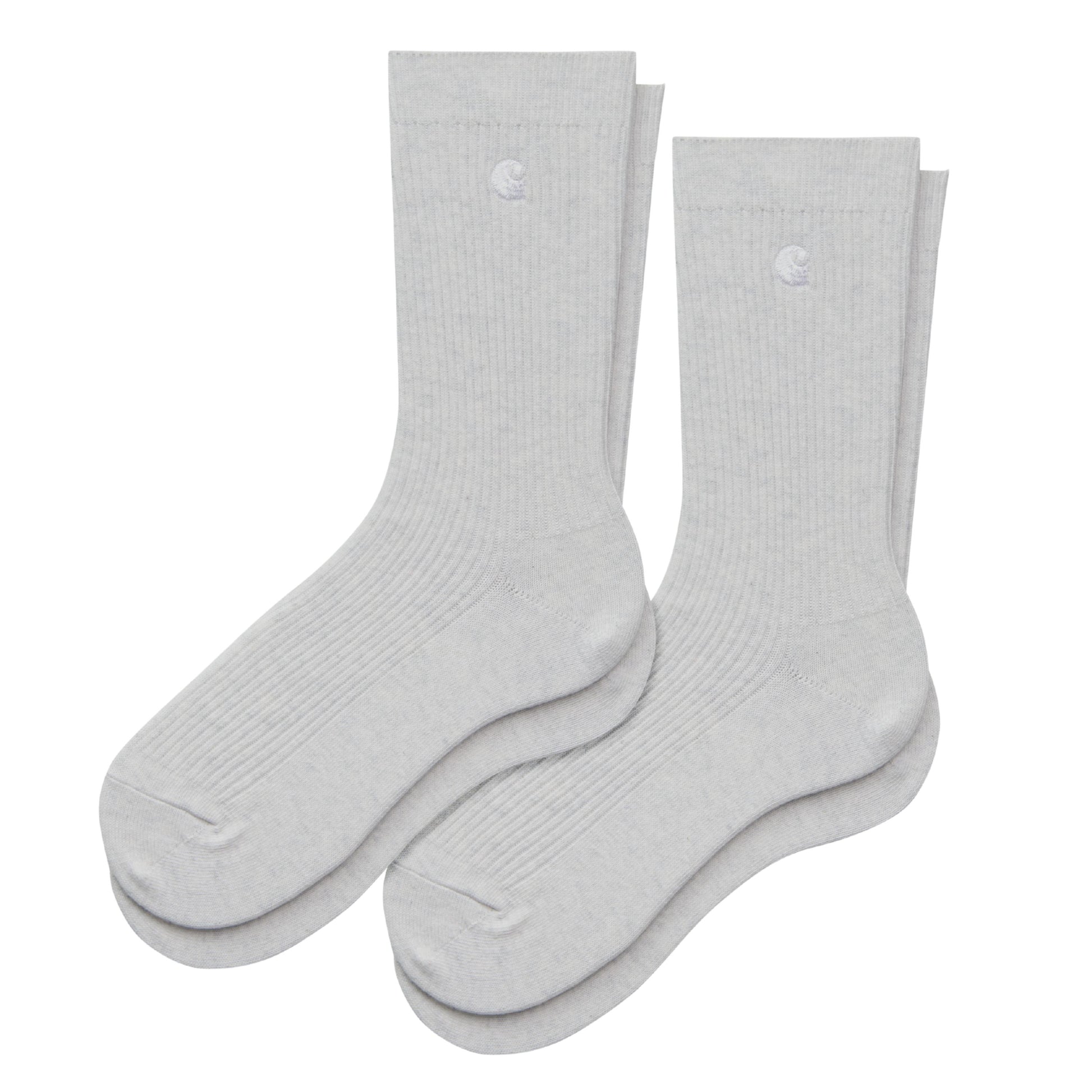 Pack de meias Carhartt WIP Madison em Ash Heather/Branco + Ash Heather/Branco. Foto do pack.