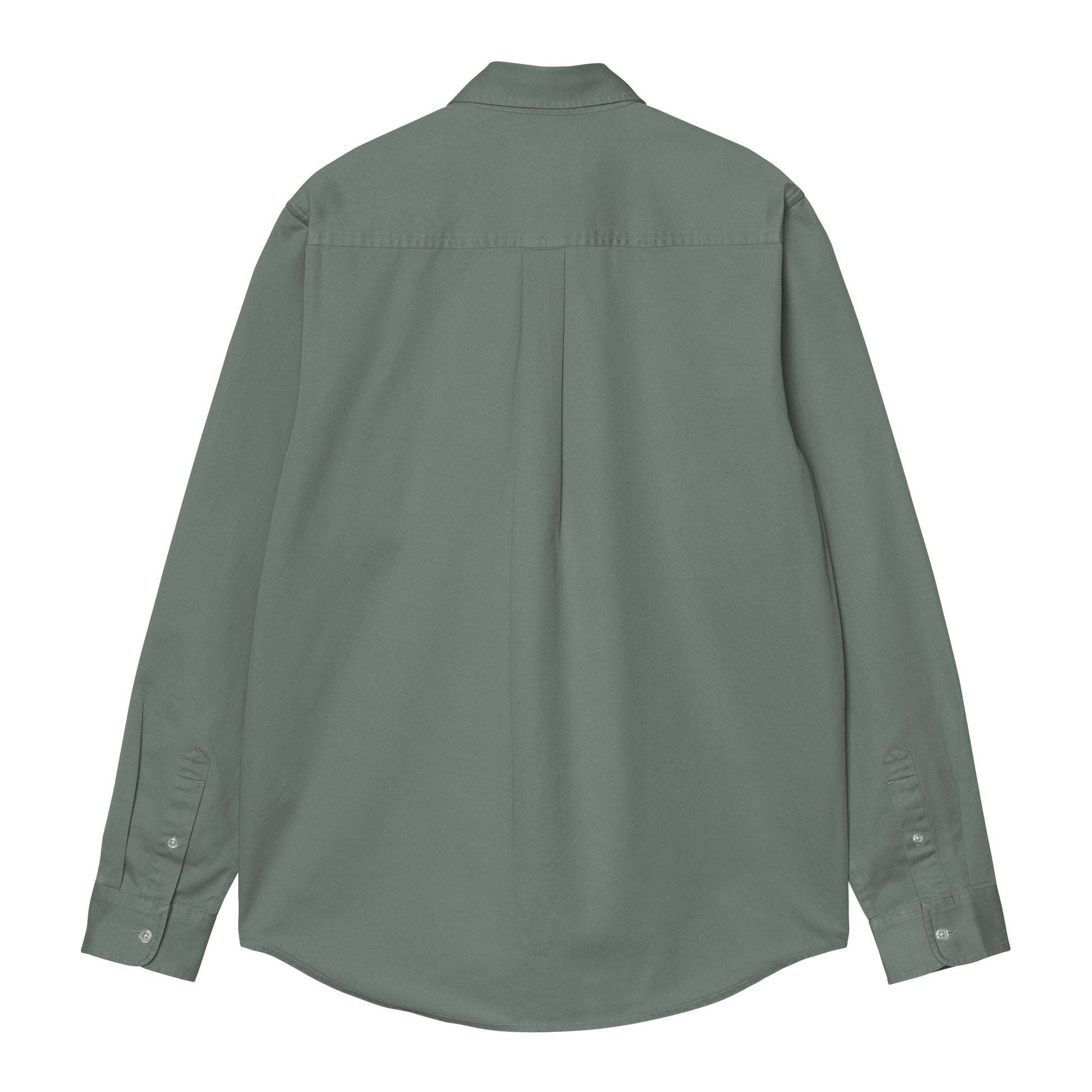 Camisa de manga comprida para homem Carhartt WIP Madison em Velvet Green e Branco. Foto da parte de trás.