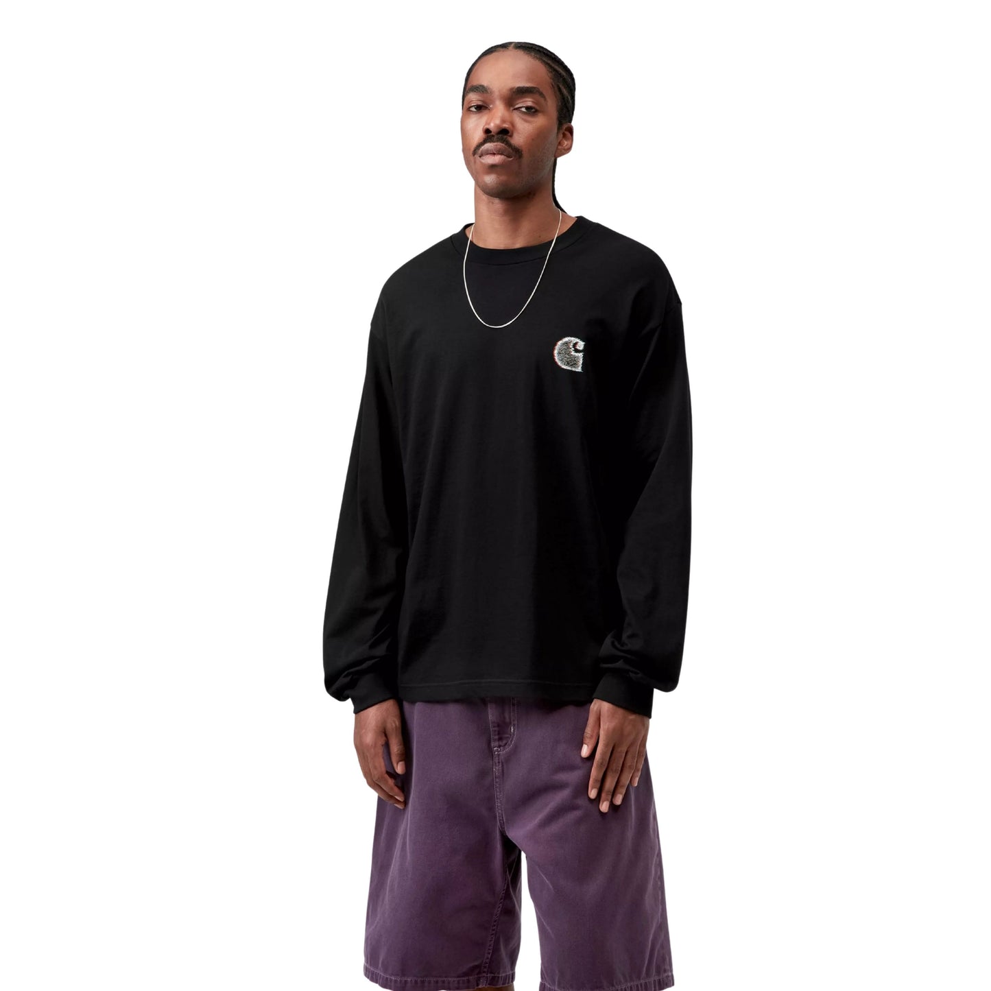 T-Shirt de manga comprida para homem Carhartt WIP Mind Your Head em Preto. Foto da parte da frente, vestida.