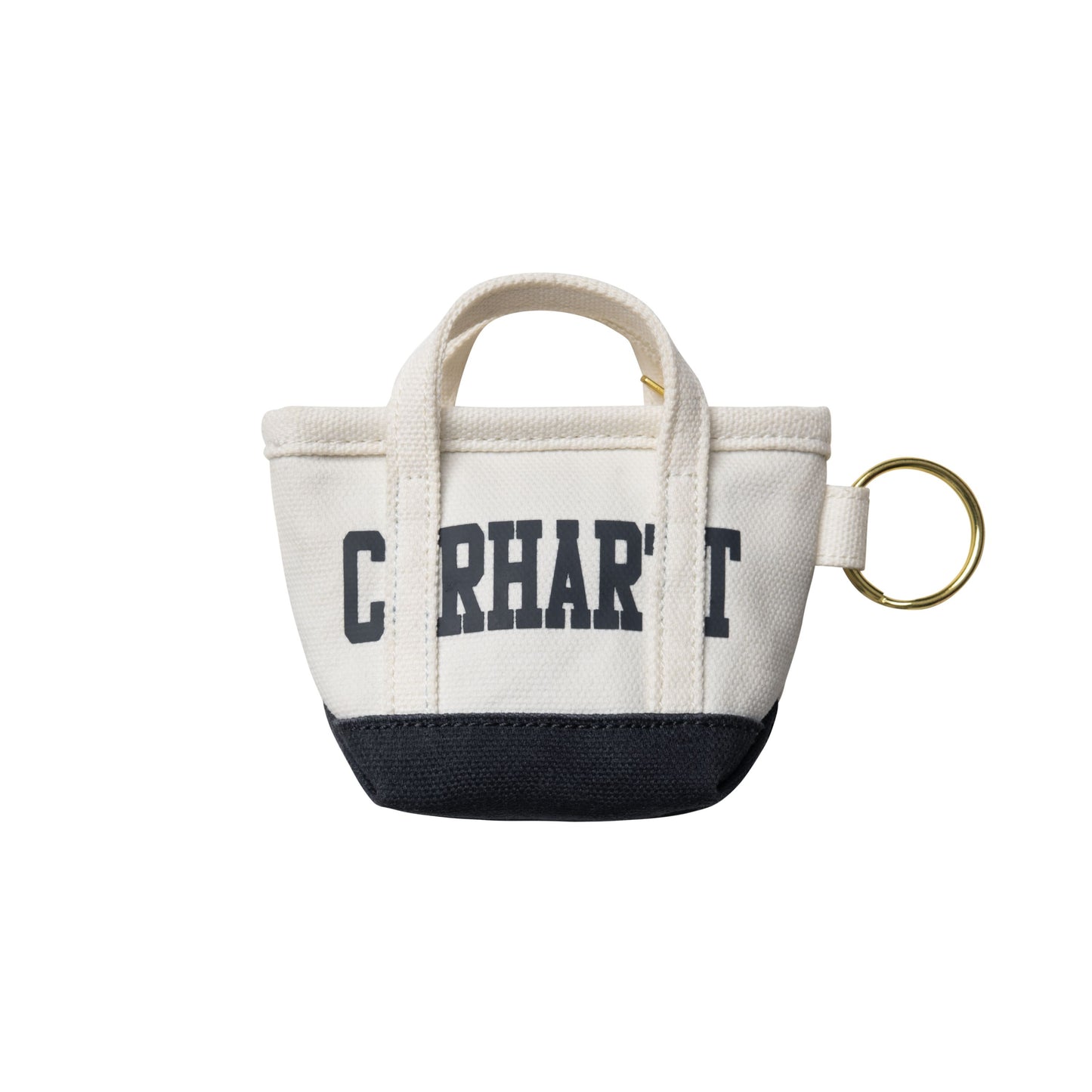 Porta-chaves unissexo Carhartt WIP Mini Tote Bag em Natural / Blue. Foto da parte da frente.