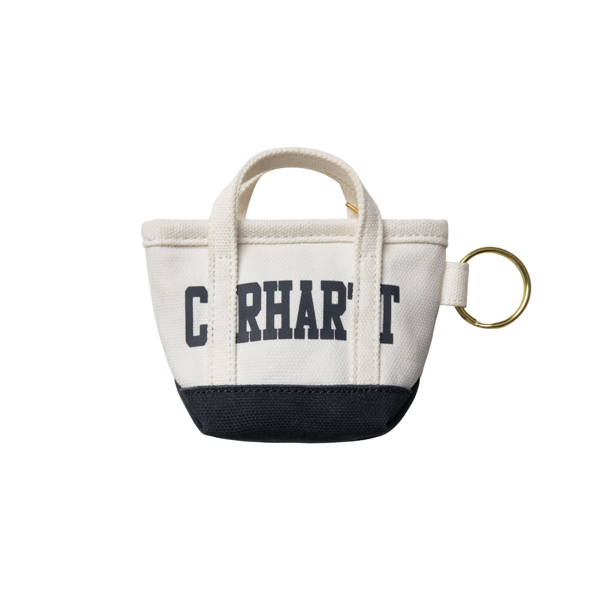 Porta-chaves unissexo Carhartt WIP Mini Tote Bag em Natural / Blue. Foto da parte da frente.