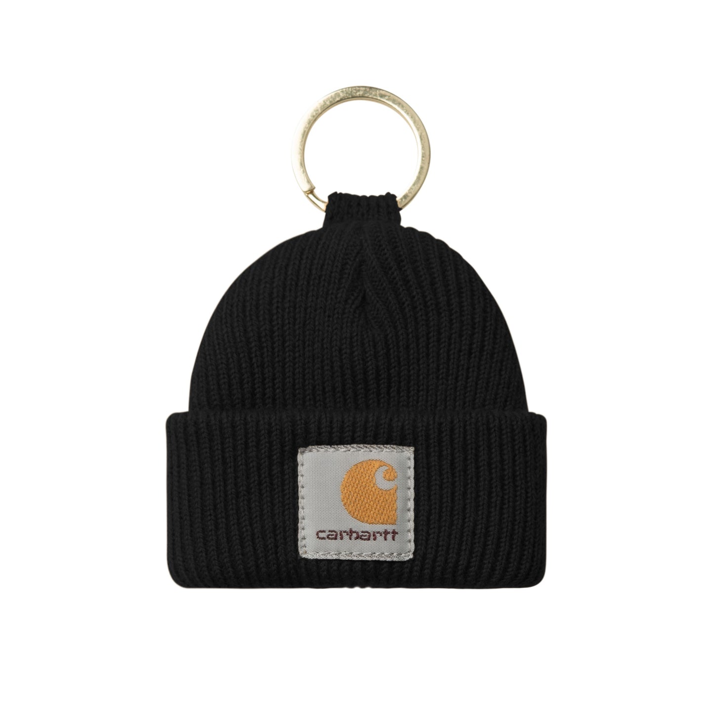 Porta-chaves Carhartt WIP Mini Watch Hat em preto. Foto da parte da frente.
