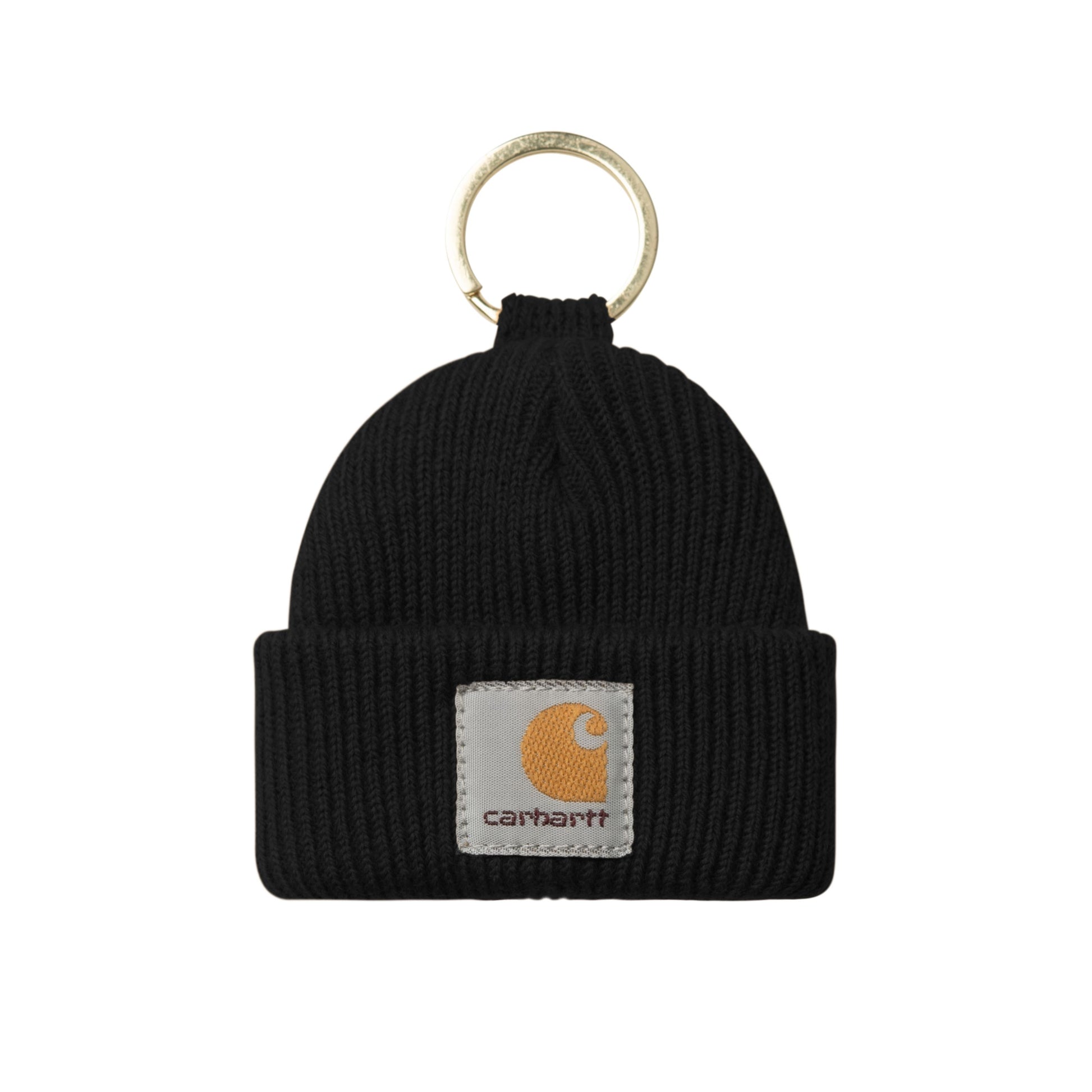 Porta-chaves Carhartt WIP Mini Watch Hat em preto. Foto da parte da frente.
