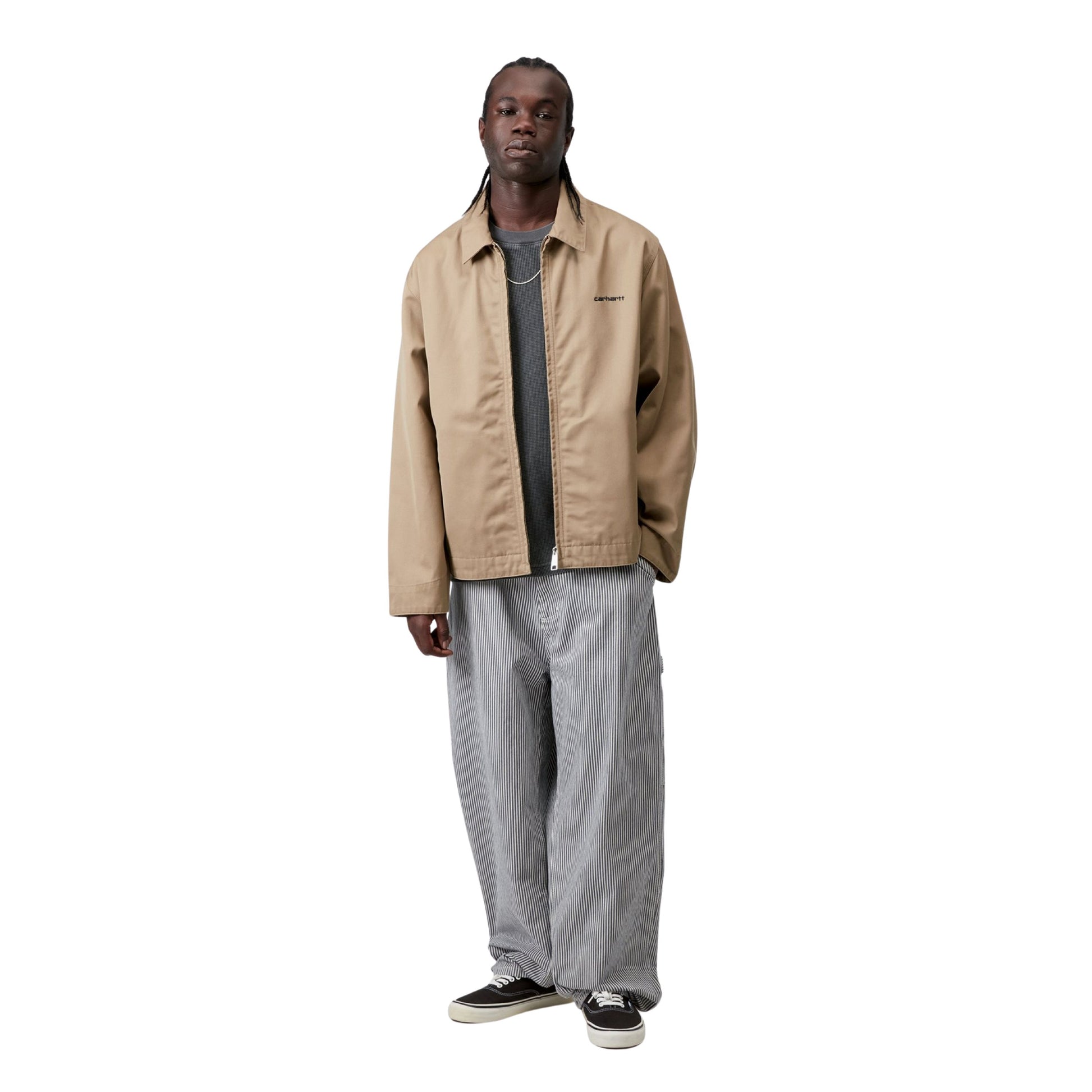 Casaco para homem Carhartt WIP Module Script em Leather/Preto. Foto da parte da frente, vestido.