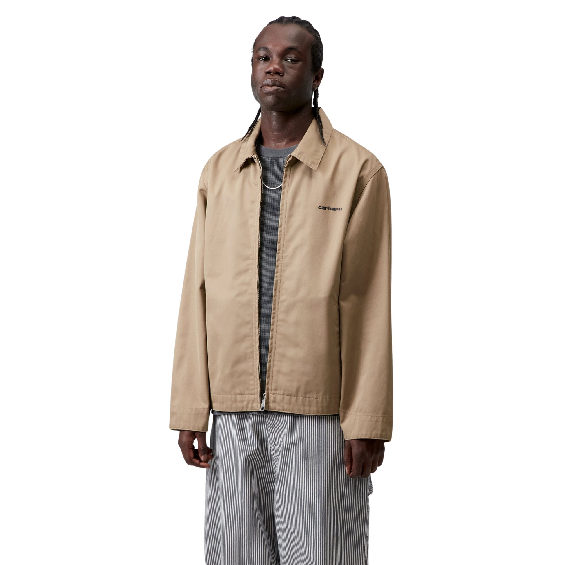 Casaco para homem Carhartt WIP Module Script em Leather/Preto. Foto da parte da frente, vestido.