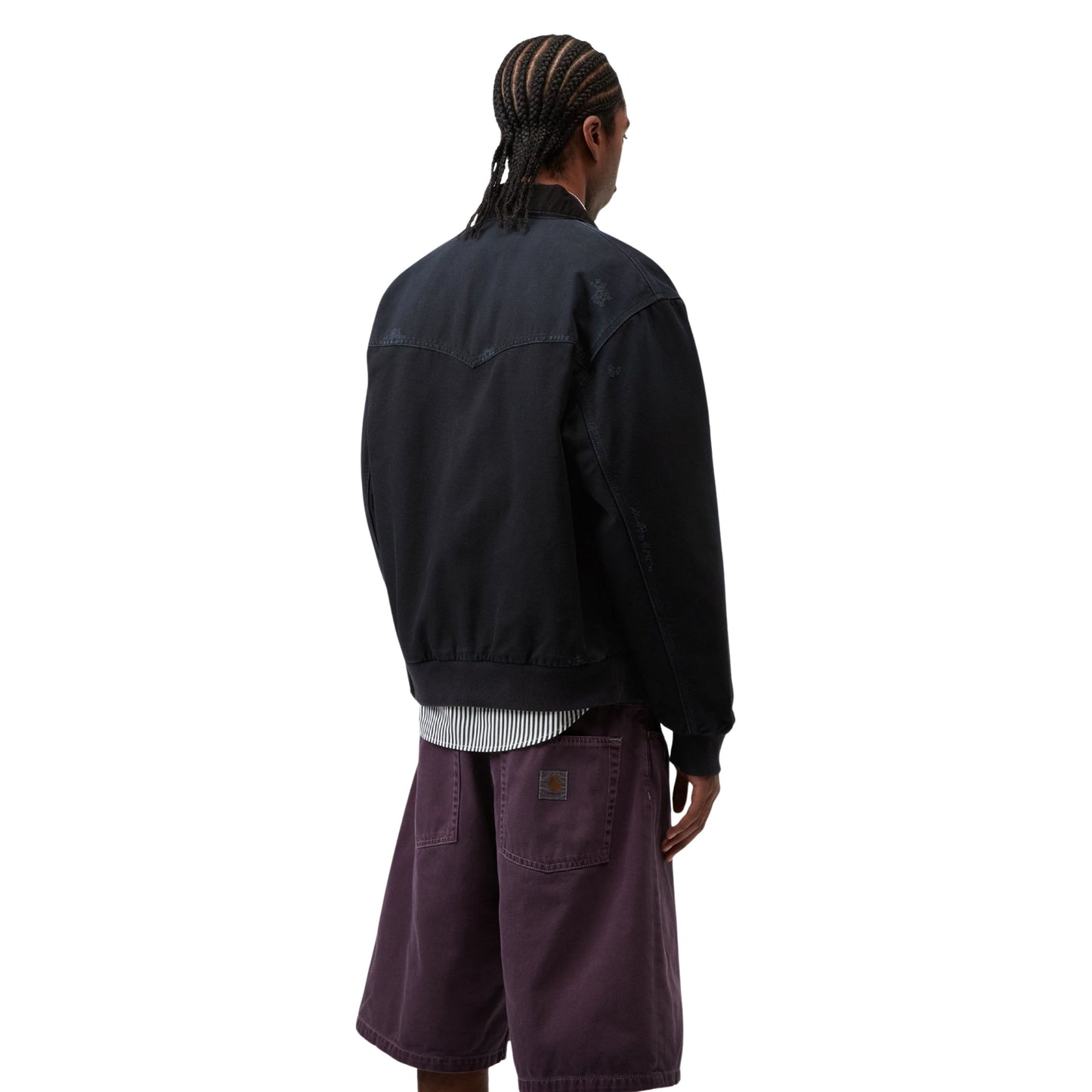 Casaco de homem Carhartt WIP OG Santa Fe em Preto/Preto Grind Washed. Foto da parte de trás, vestido.
