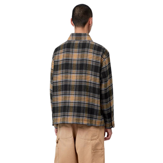 Camisa de manga comprida para homem Carhartt WIP L/S Parson em Parson Check, WIP Dusty H — modelo de costas em plano médio, com padrão xadrez integral.