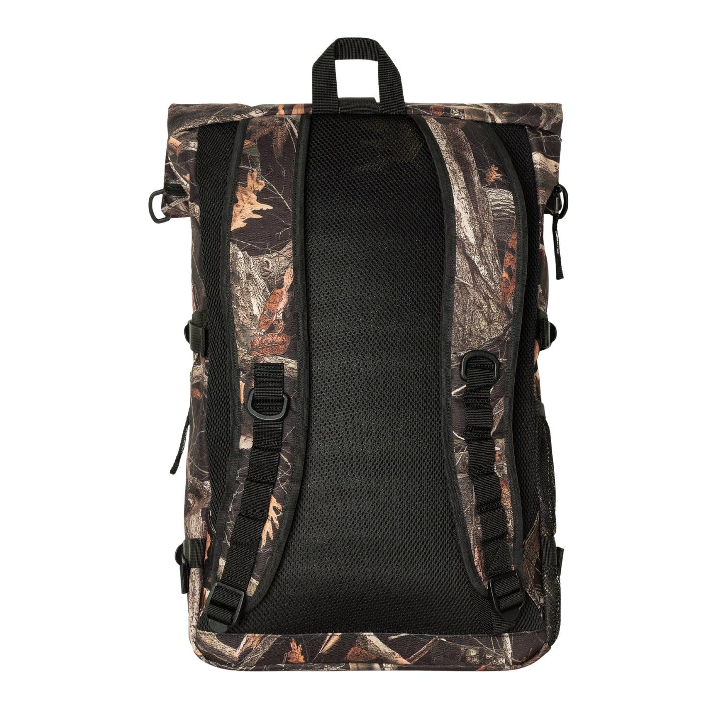 Mochila unissexo Carhartt WIP Philis em Camo Feather Tree, Black. Foto da parte de trás.