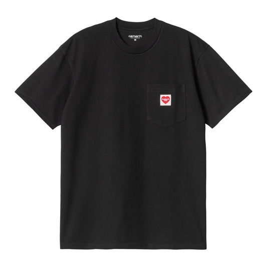 T-Shirt de manga curta para homem Carhartt WIP Pocket Heart em Preto/Vermelho. Foto da parte da frente.