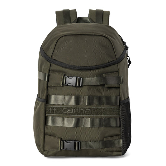 Mochila unissexo Carhartt WIP Prescott em Oxide Green. Foto da parte da frente.