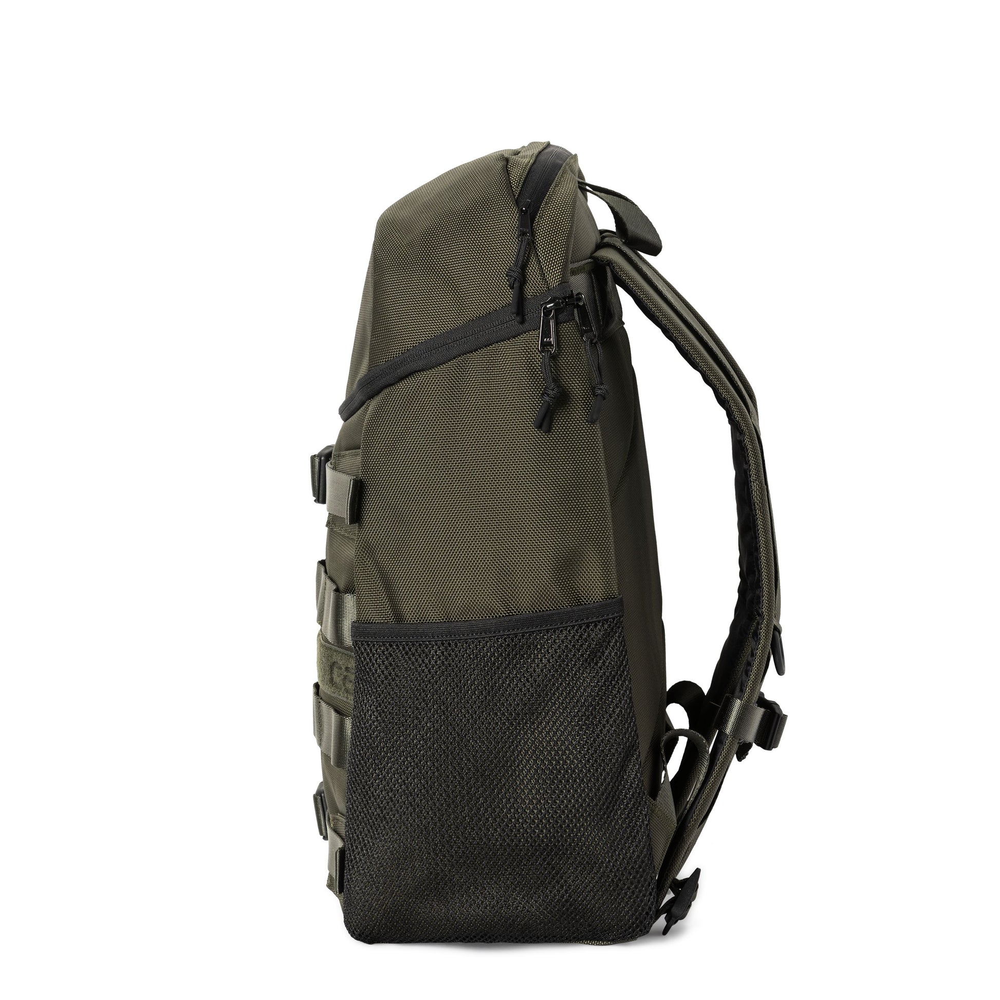 Mochila unissexo Carhartt WIP Prescott em Oxide Green. Foto da lateral.