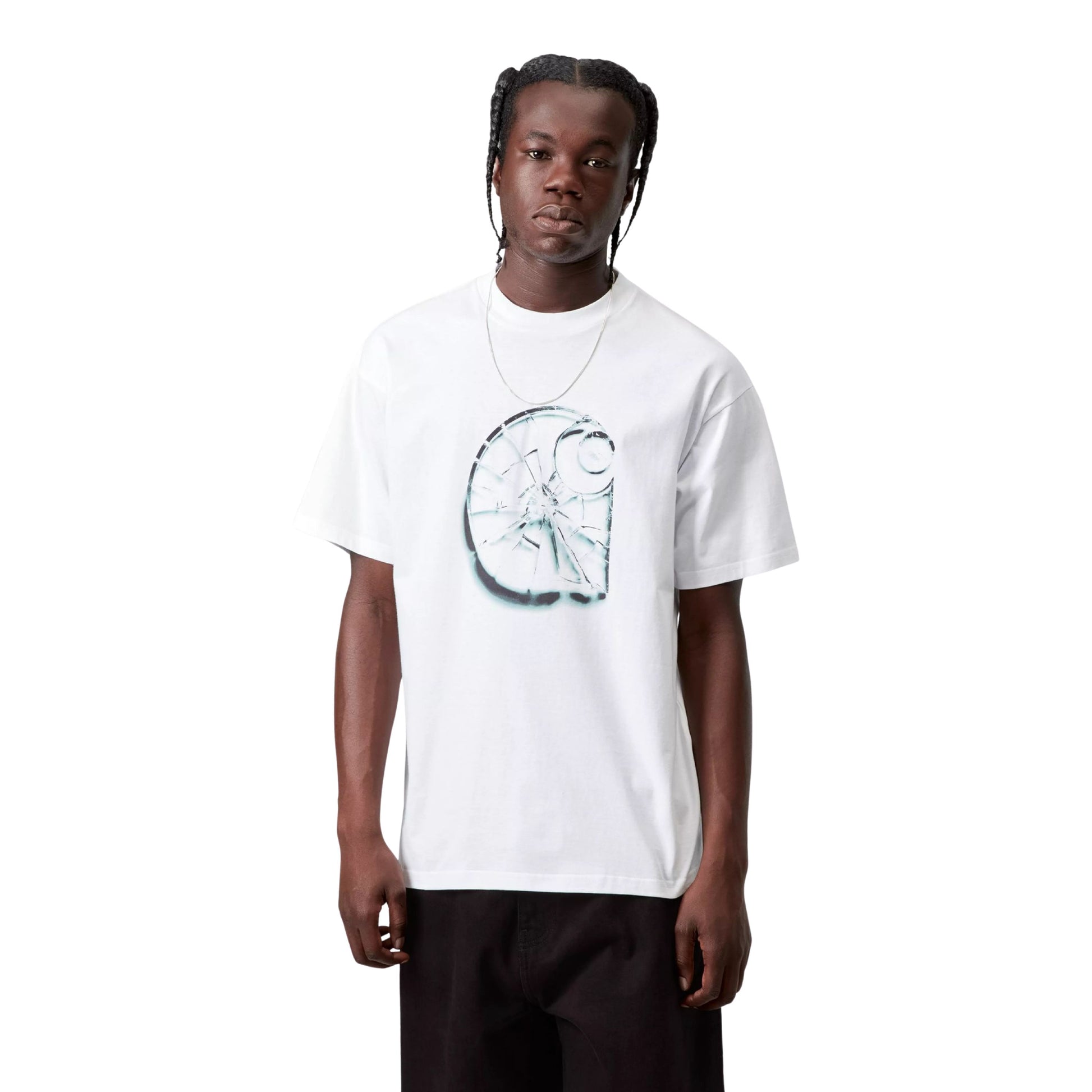 T-Shirt de manga curta para homem Carhartt WIP Shattered em Branco. Foto da parte da frente, vestida.