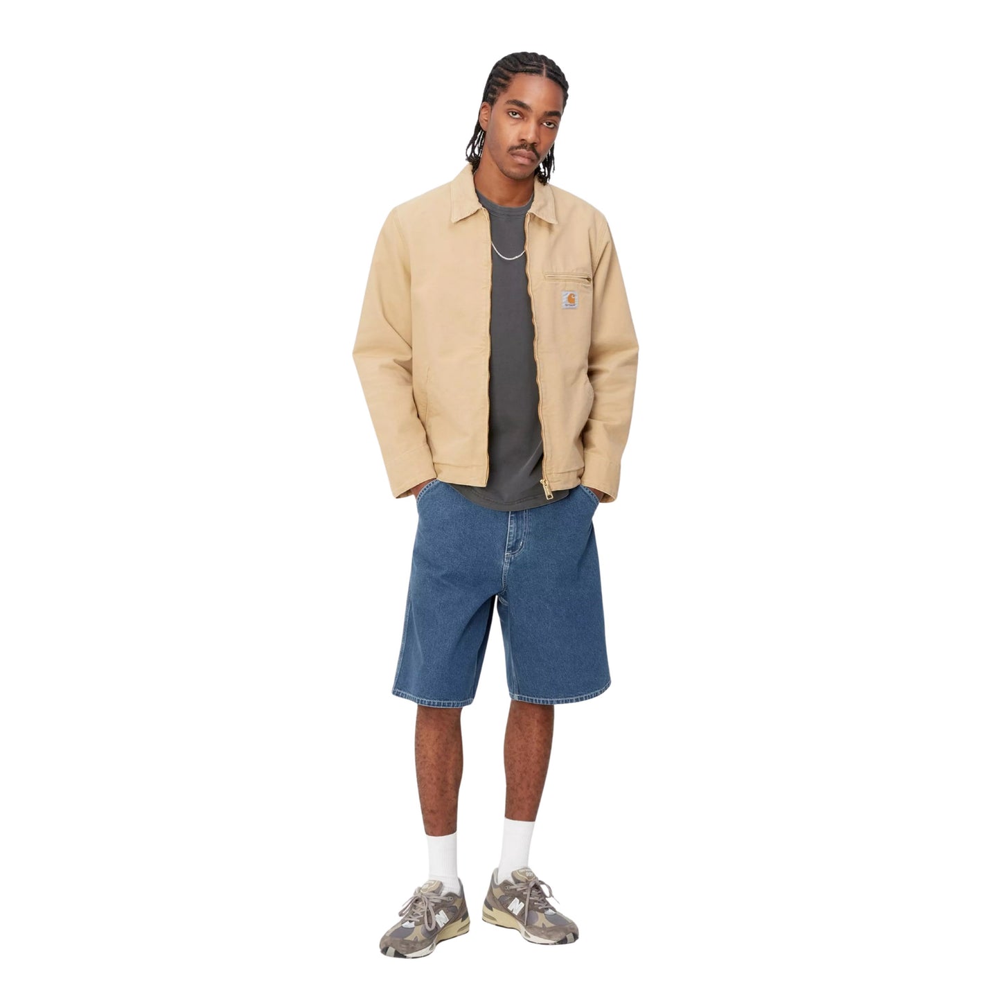 Calções de ganga para homem Carhartt WIP Simple em Azul stone washed. Foto da parte da frente, vestido.