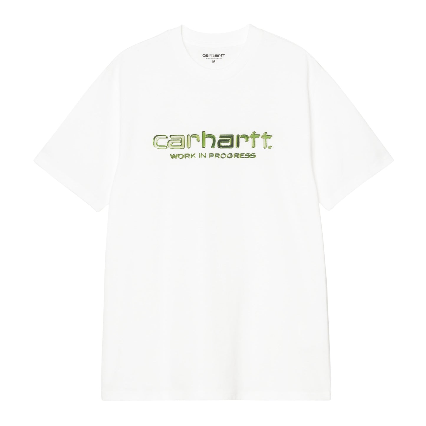 T-shirt de manga curta para homem Carhartt WIP Solar Chrome Script em Branco. Foto da parte da frente.