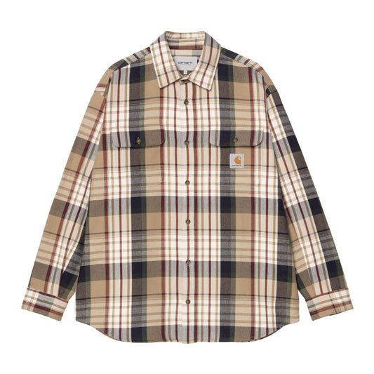 Camisa de manga comprida para homem Carhartt WIP Tamblyn em Tamblyn Check, Leather. Foto da parte da frente.