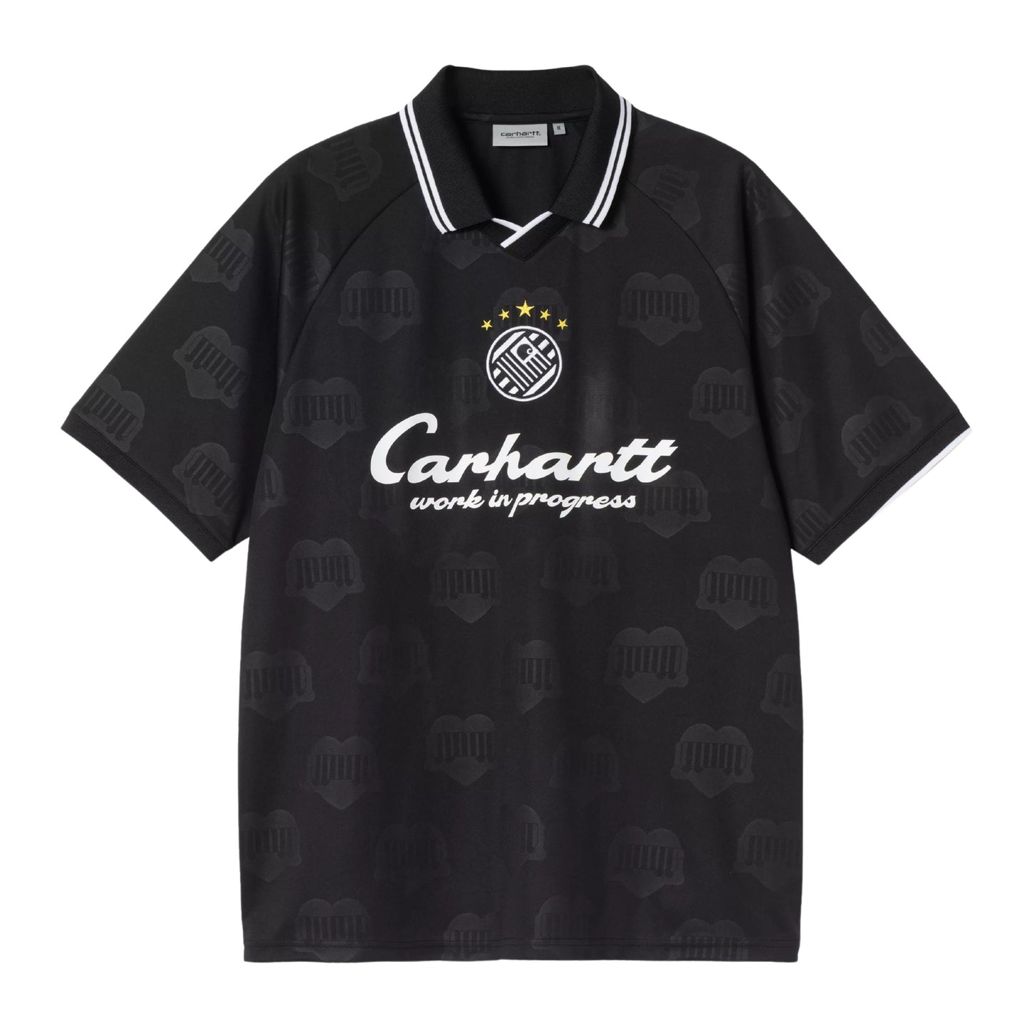 T-Shirt de futebol com manga curta para homem Carhartt WIP Terrace em Heart Train Jacquard, Preto. Foto da parte da frente.