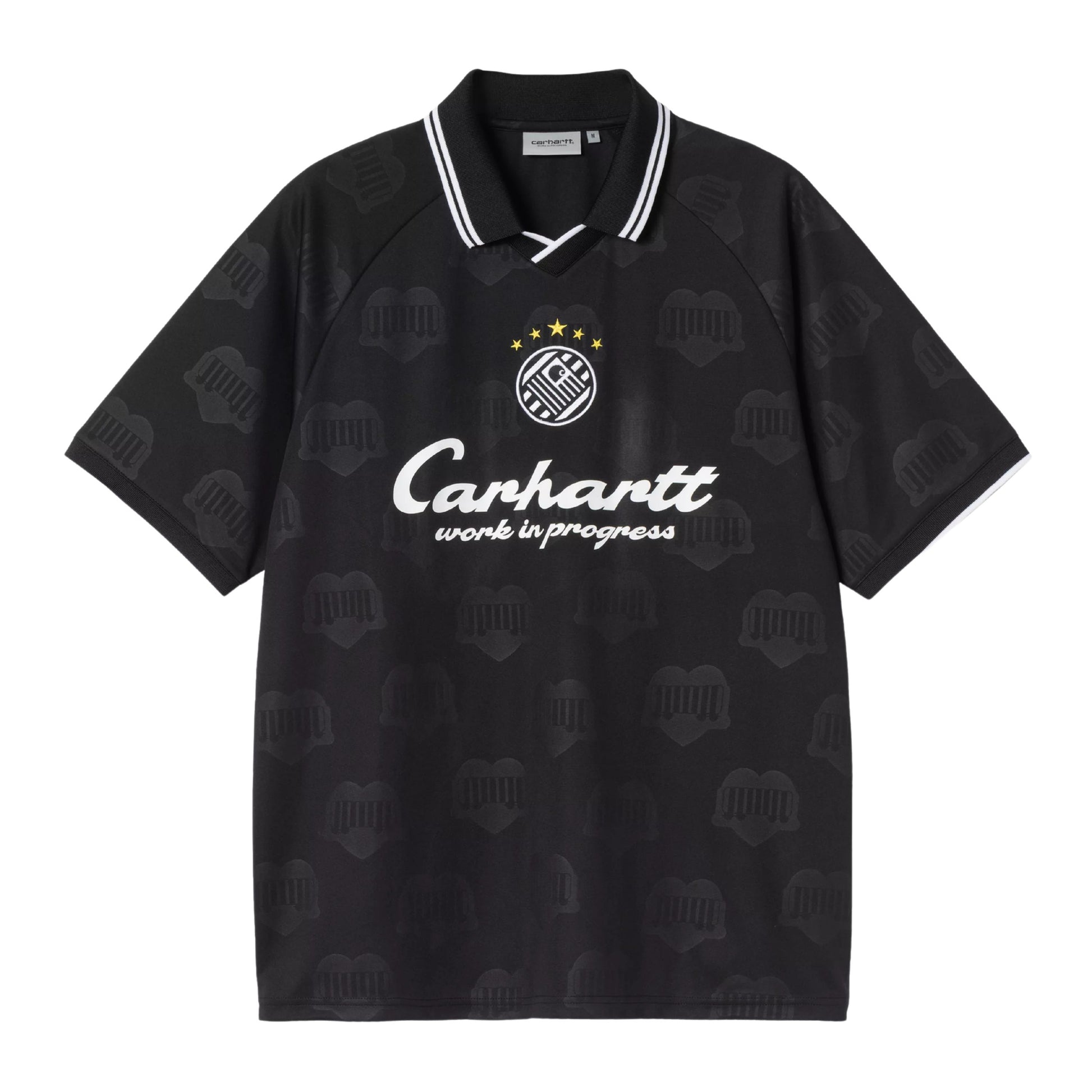 T-Shirt de futebol com manga curta para homem Carhartt WIP Terrace em Heart Train Jacquard, Preto. Foto da parte da frente.