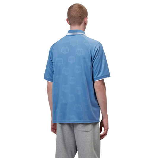 T-Shirt de futebol com manga curta para homem Carhartt WIP Terrace em Heart Train Jacquard, Curacao. Foto da parte de trás, vestida.