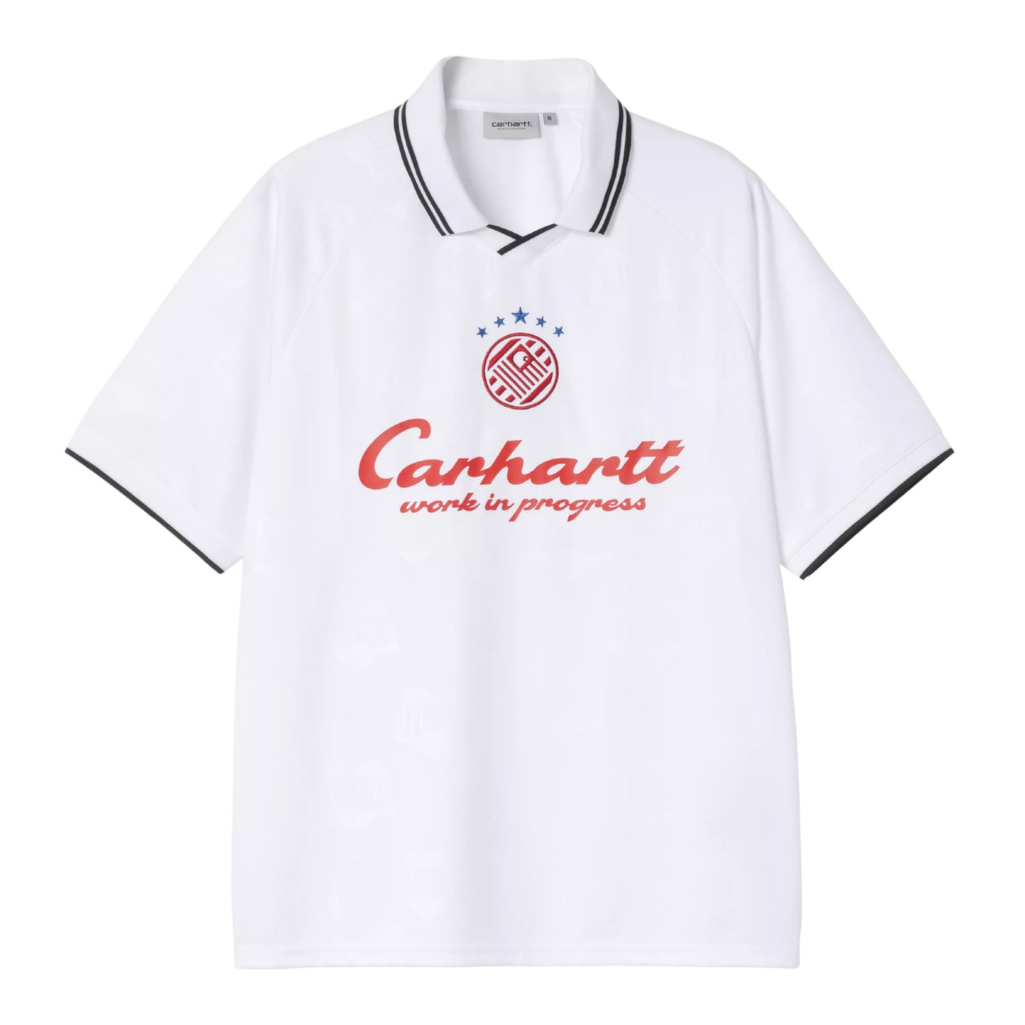 T-Shirt de futebol com manga curta para homem Carhartt WIP Terrace em Heart Train Jacquard, Branco. Foto da parte da frente.