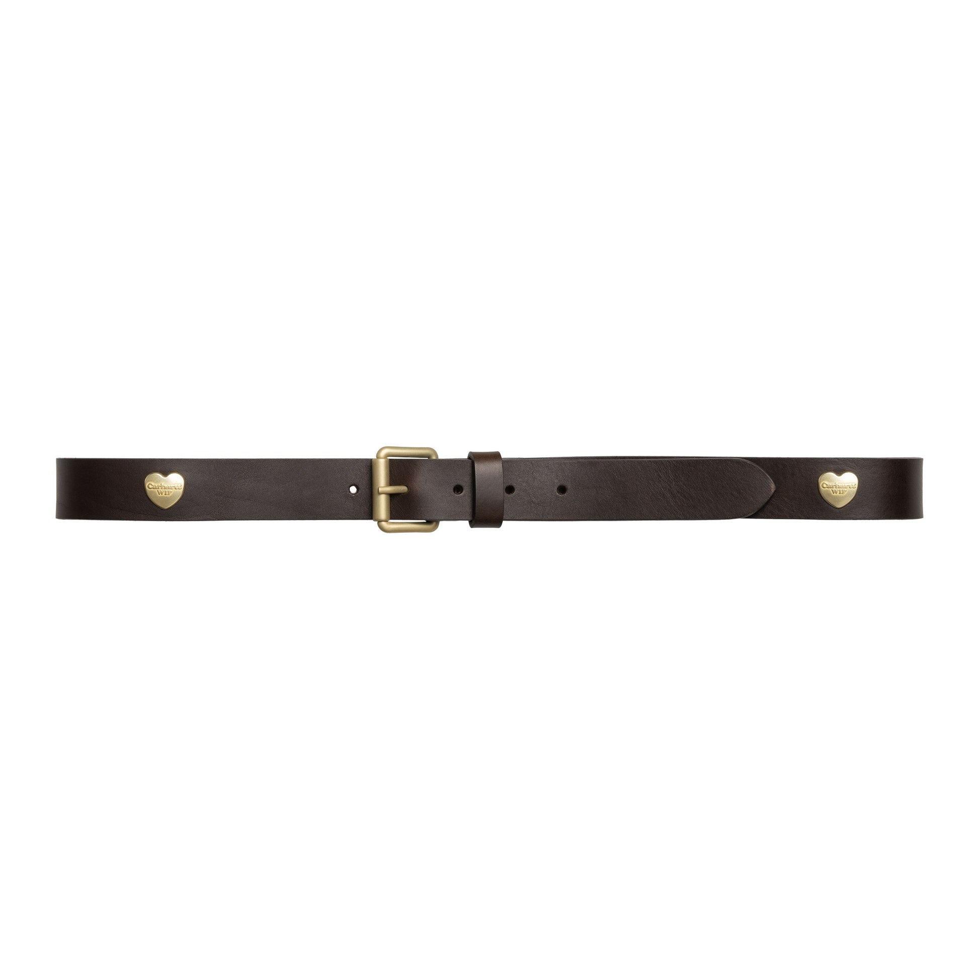 Cinto unissexo Carhartt WIP Tylor em Tobacco/Gold. Foto da parte da frente.