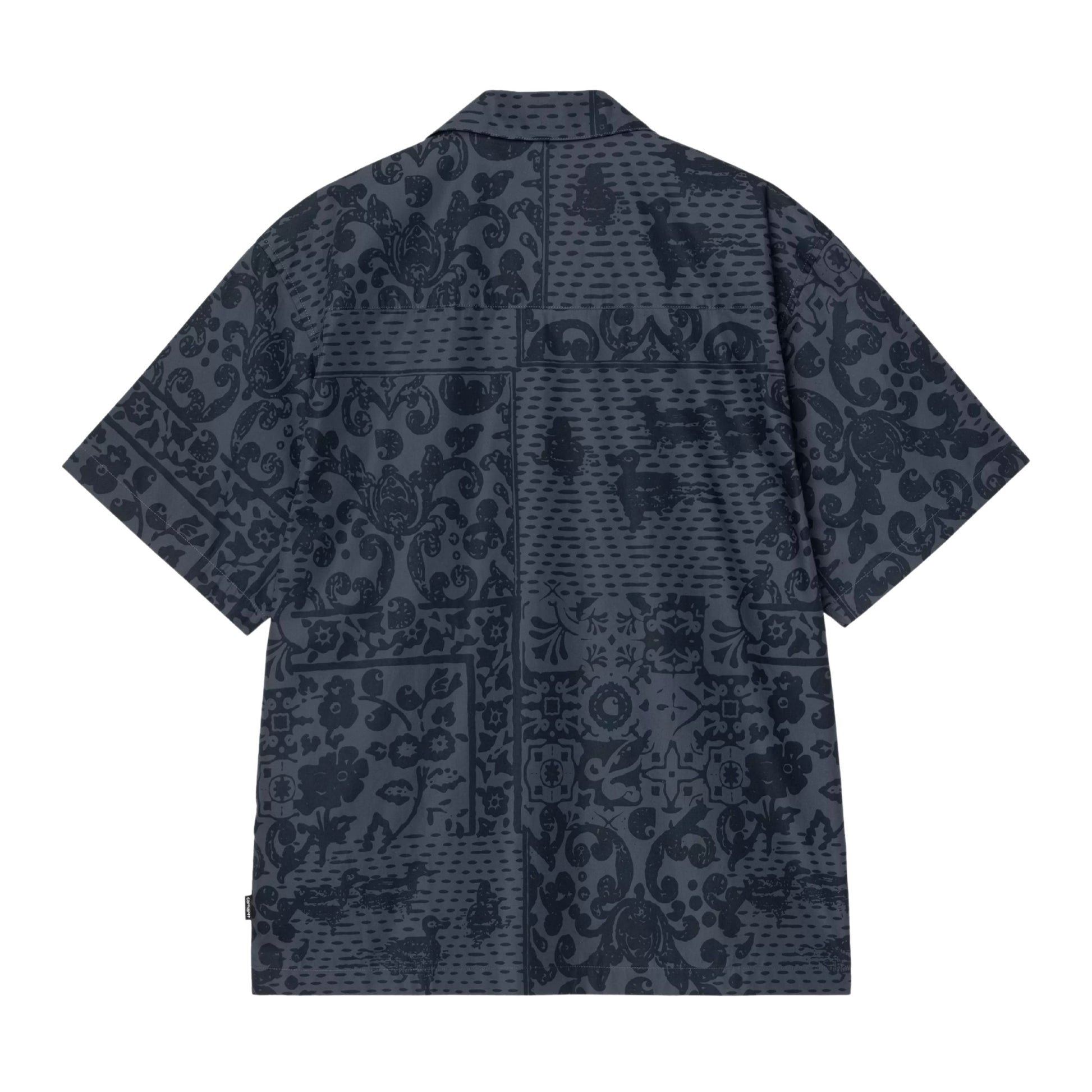 Camisa de manga curta para homem Carhartt WIP Vestige em padrão Vestige, Azul. Foto da parte de trás.