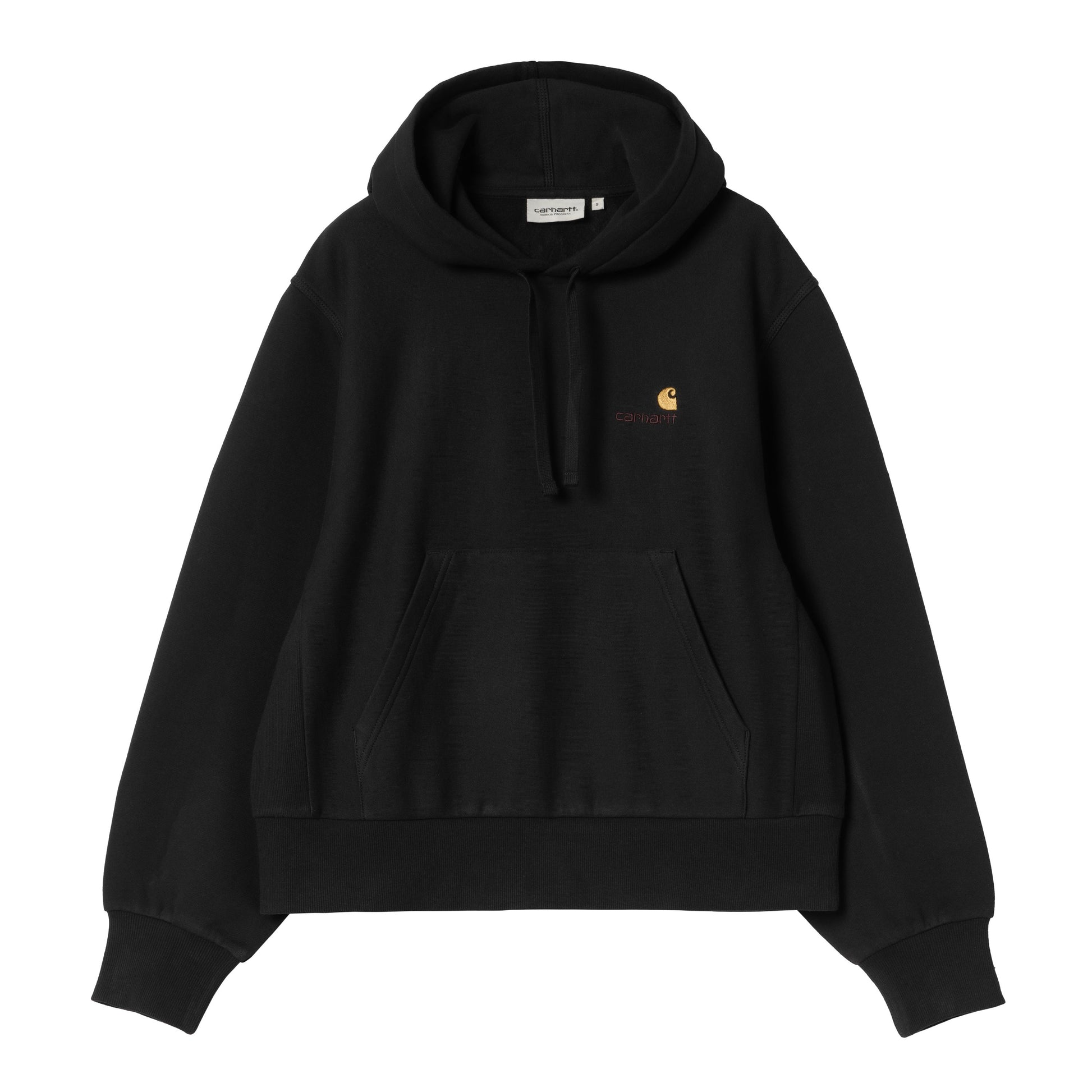 Sweat com carapuço para mulher Carhartt WIP W' American Script em Preto. Foto da parte da frente.