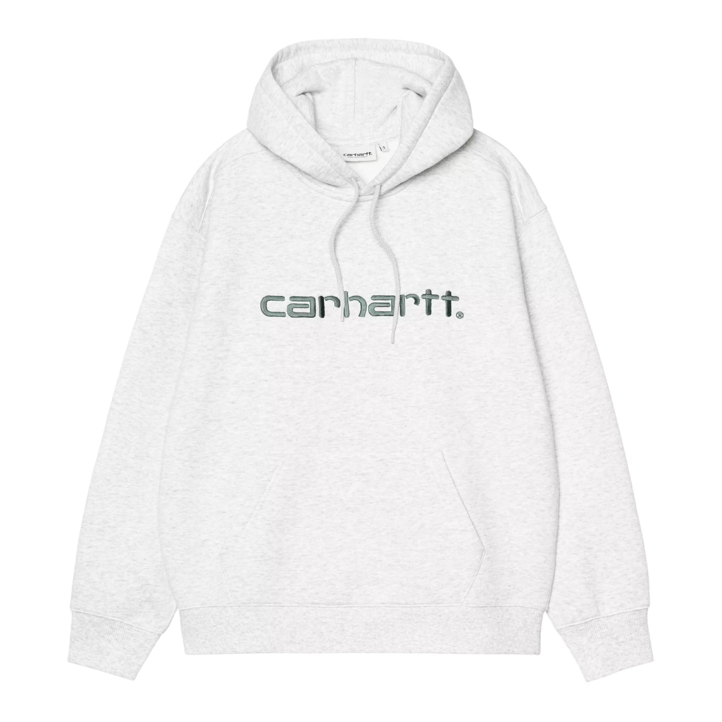 Sweat com carapuço para mulher Carhartt WIP W' Carhartt em Ash Heather / Velvet Green. Foto da parte da frente.