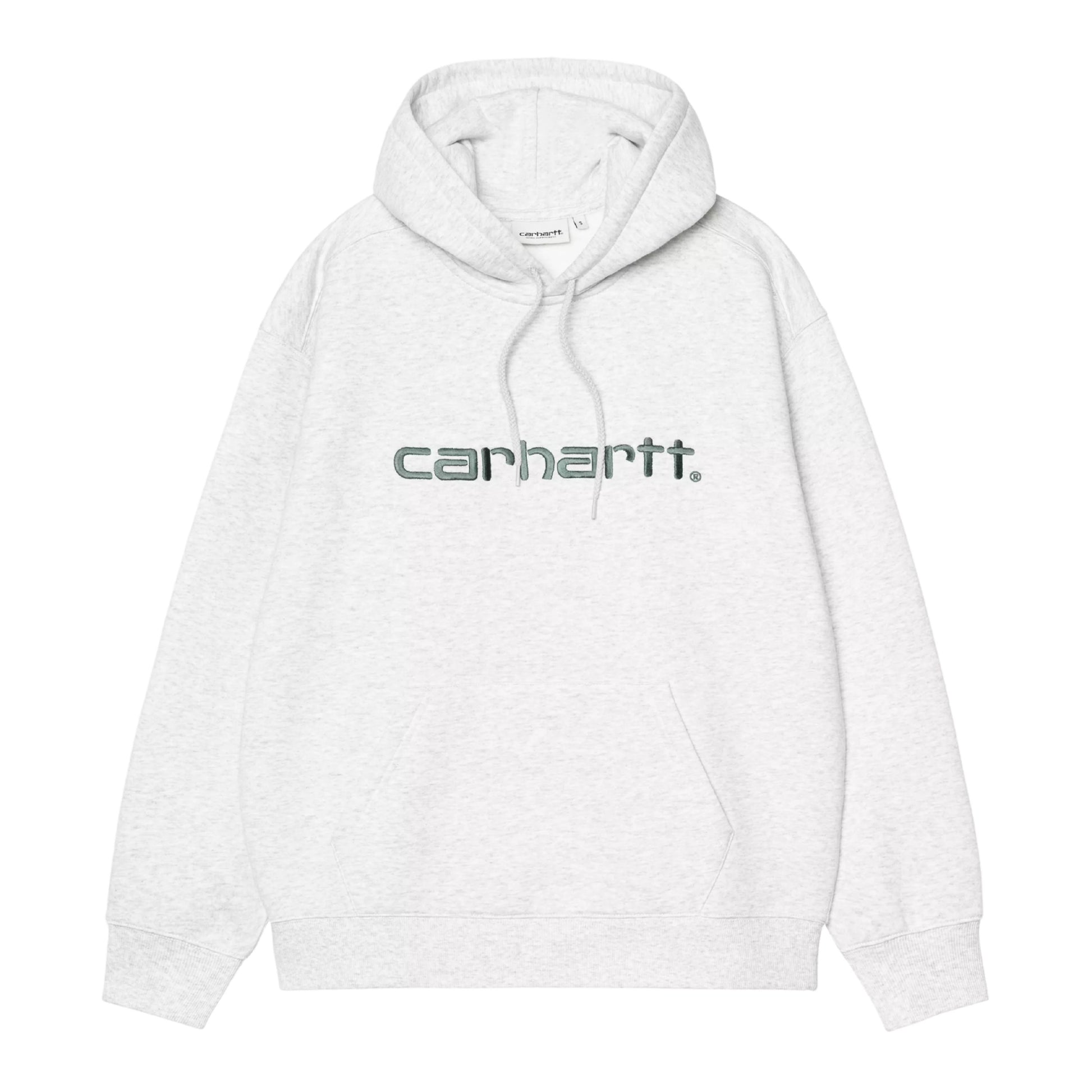 Sweat com carapuço para mulher Carhartt WIP W' Carhartt em Ash Heather / Velvet Green. Foto da parte da frente.