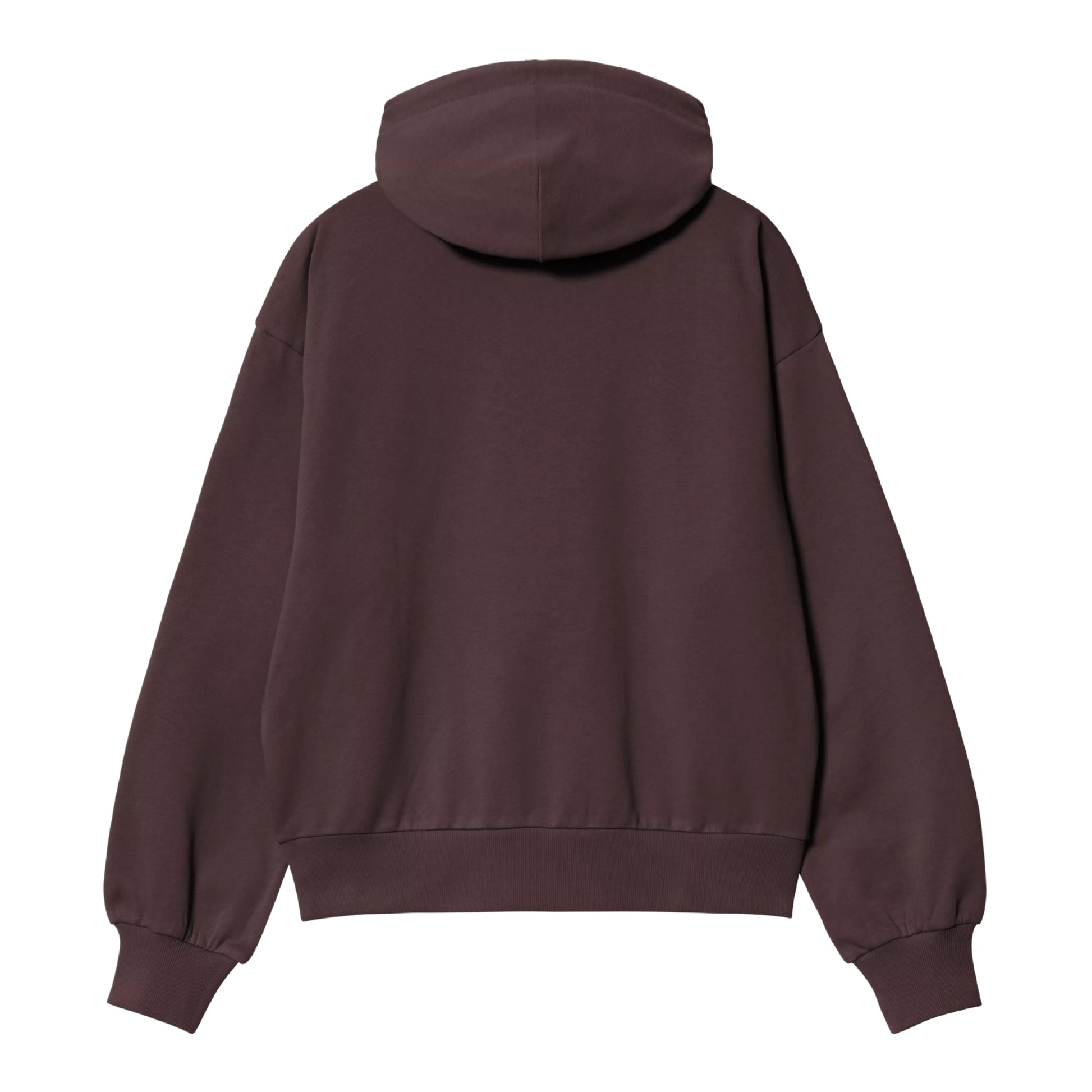 Sweat com carapuço para mulher Carhartt WIP W' Hooded Casey Sweatshirt em Palisander / Silver — produto sem modelo, vista traseira, detalhe do corte balloon e punhos canelados.